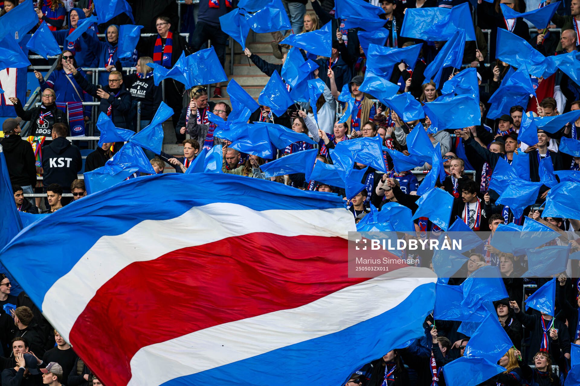 Spectators in the stands ahead of the Eliteserien match between Rosenborg and Molde on May 3, 2025 in Oslo. 