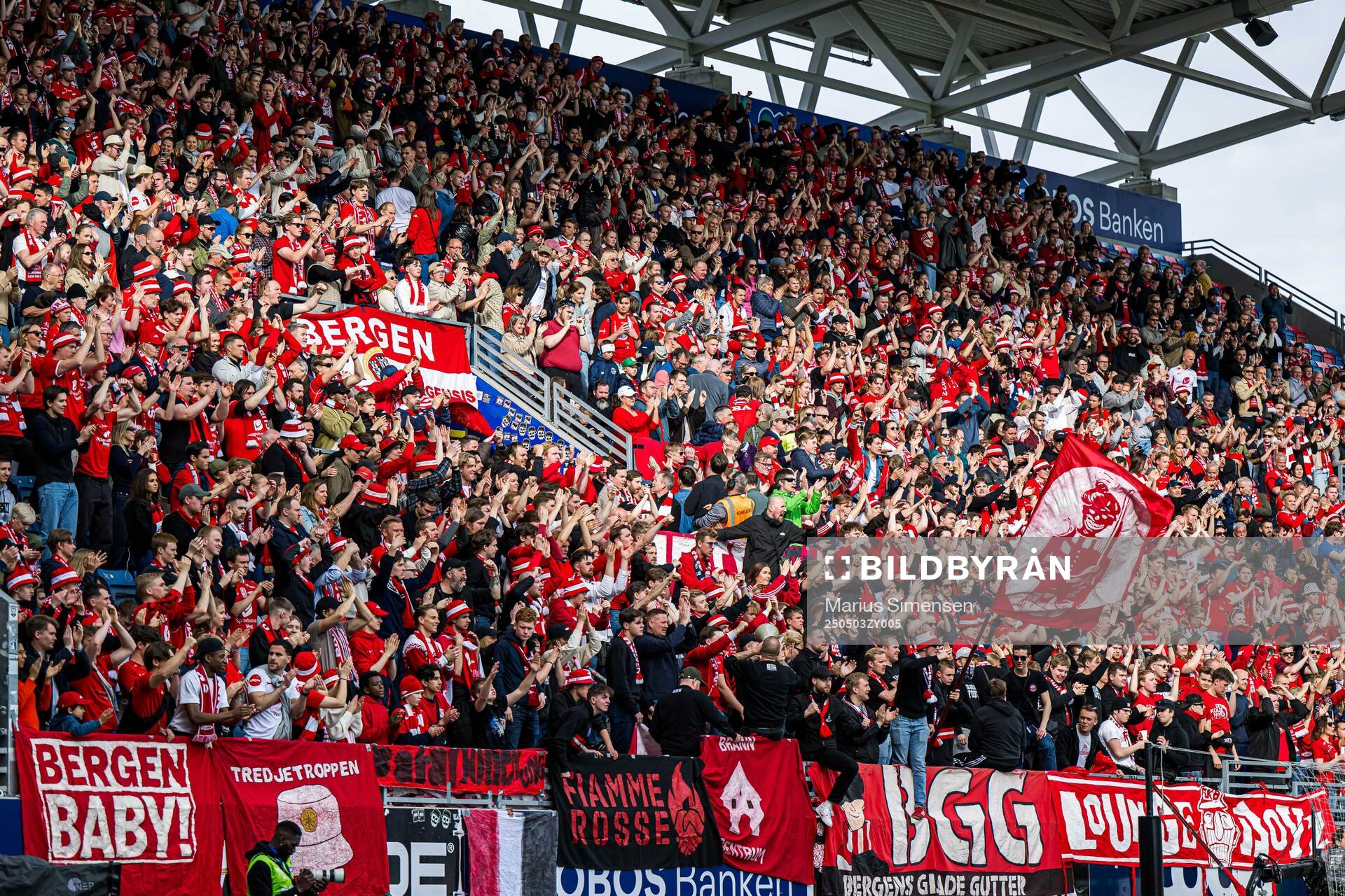 Spectators in the stands ahead of the Eliteserien match between Rosenborg and Molde on May 3, 2025 in Oslo. 