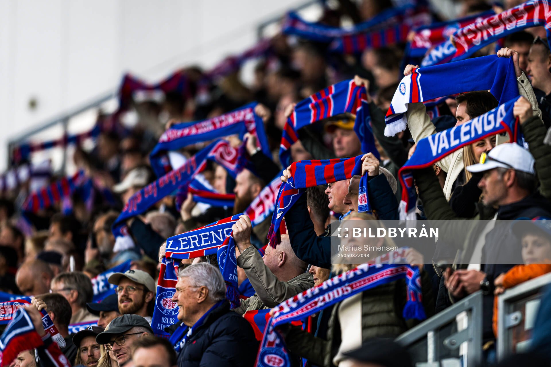 Spectators in the stands ahead of the Eliteserien match between Rosenborg and Molde on May 3, 2025 in Oslo. 