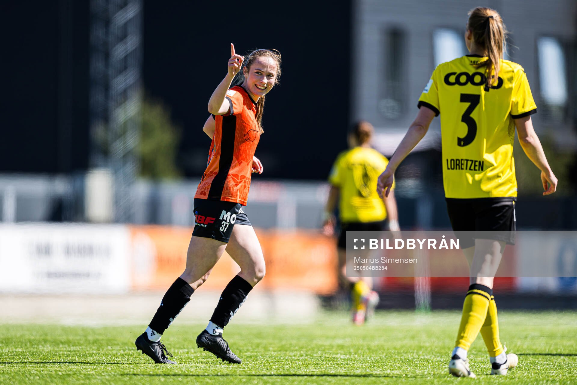 Sarah Haaland of Åsane celebrates after scoring the 3-0 goal during the 1. division football match between Åsane and Start on May 4, 2025 in Bergen.