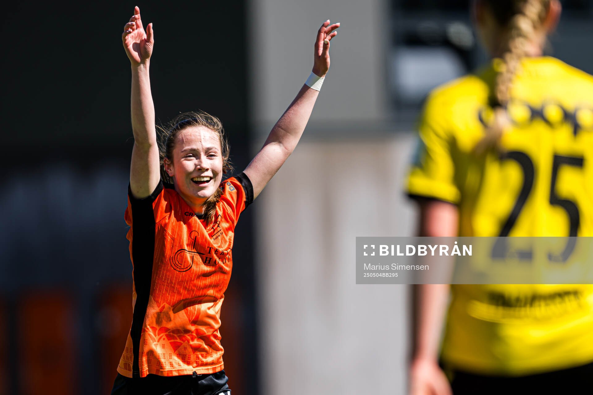 Sarah Haaland of Åsane celebrates after scoring the 3-0 goal during the 1. division football match between Åsane and Start on May 4, 2025 in Bergen.