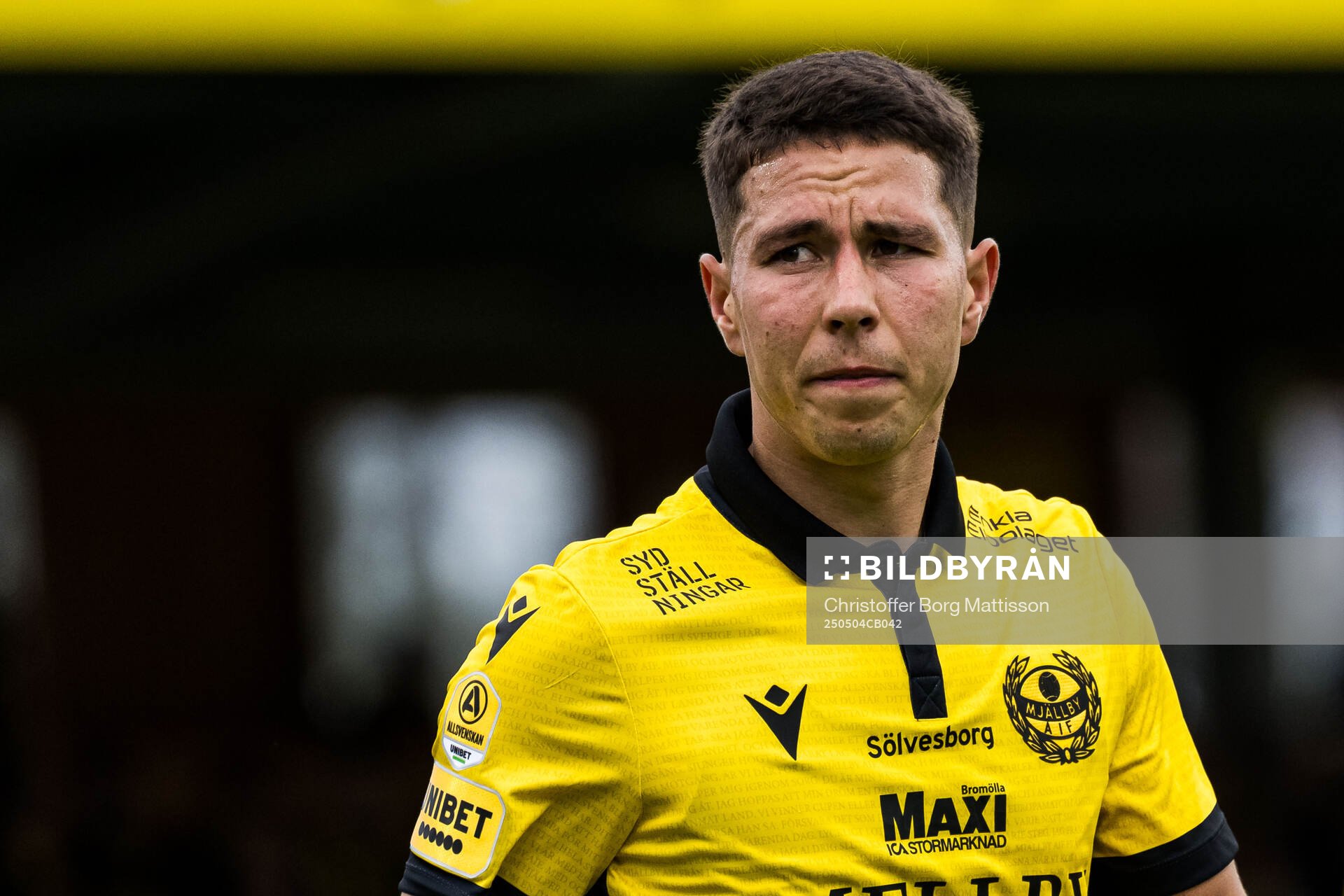 Mjällbys Nicklas Røjkjær under fotbollsmatchen i Allsvenskan mellan Mjällby och IFK Göteborg den 4 maj 2025 i Hällevik. 