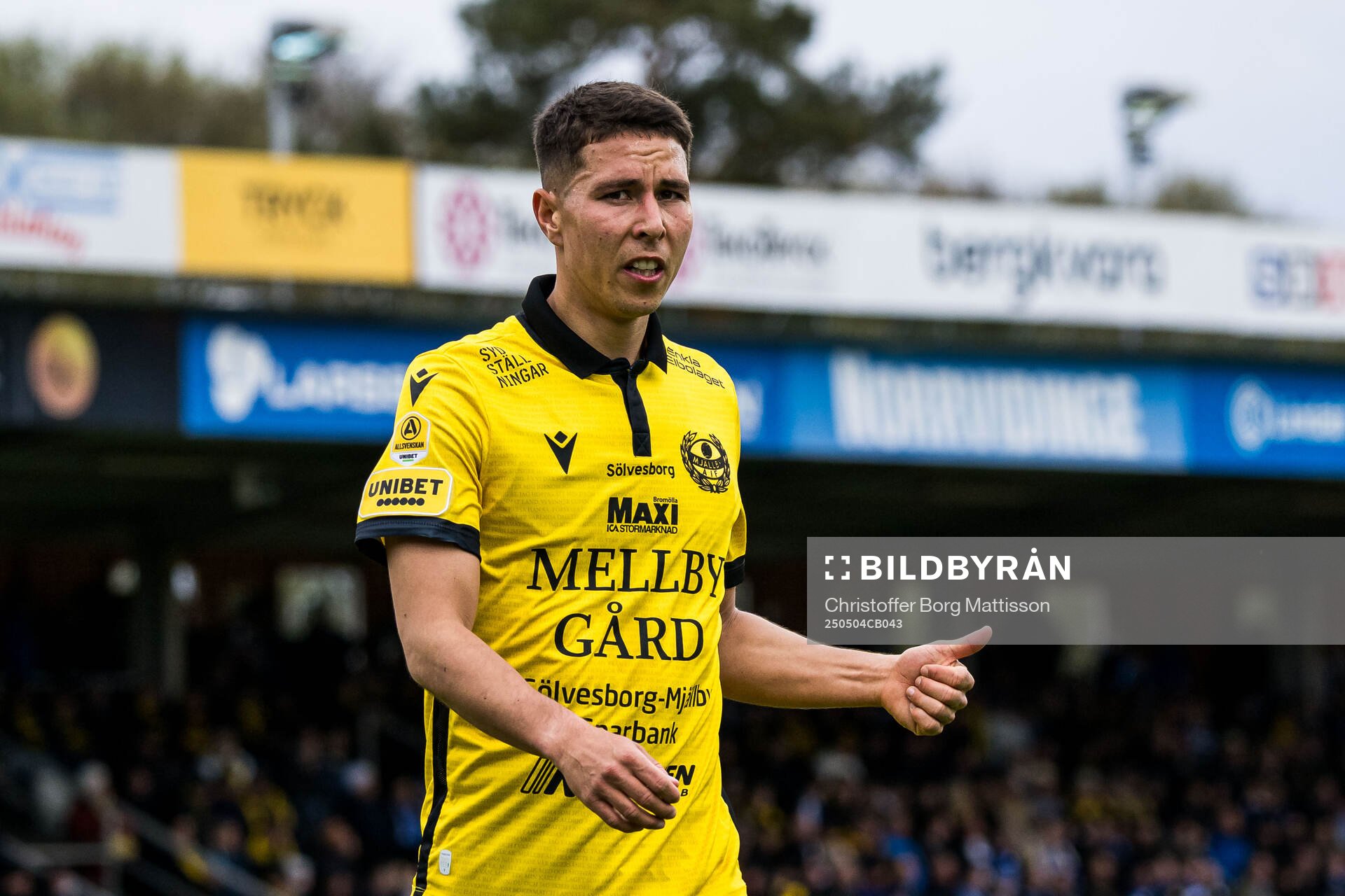 Mjällbys Nicklas Røjkjær under fotbollsmatchen i Allsvenskan mellan Mjällby och IFK Göteborg den 4 maj 2025 i Hällevik. 