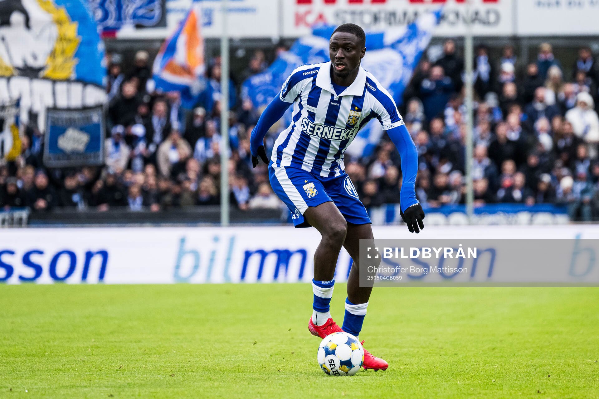 IFK Göteborgs Imam Jagne under fotbollsmatchen i Allsvenskan mellan Mjällby och IFK Göteborg den 4 maj 2025 i Hällevik. 