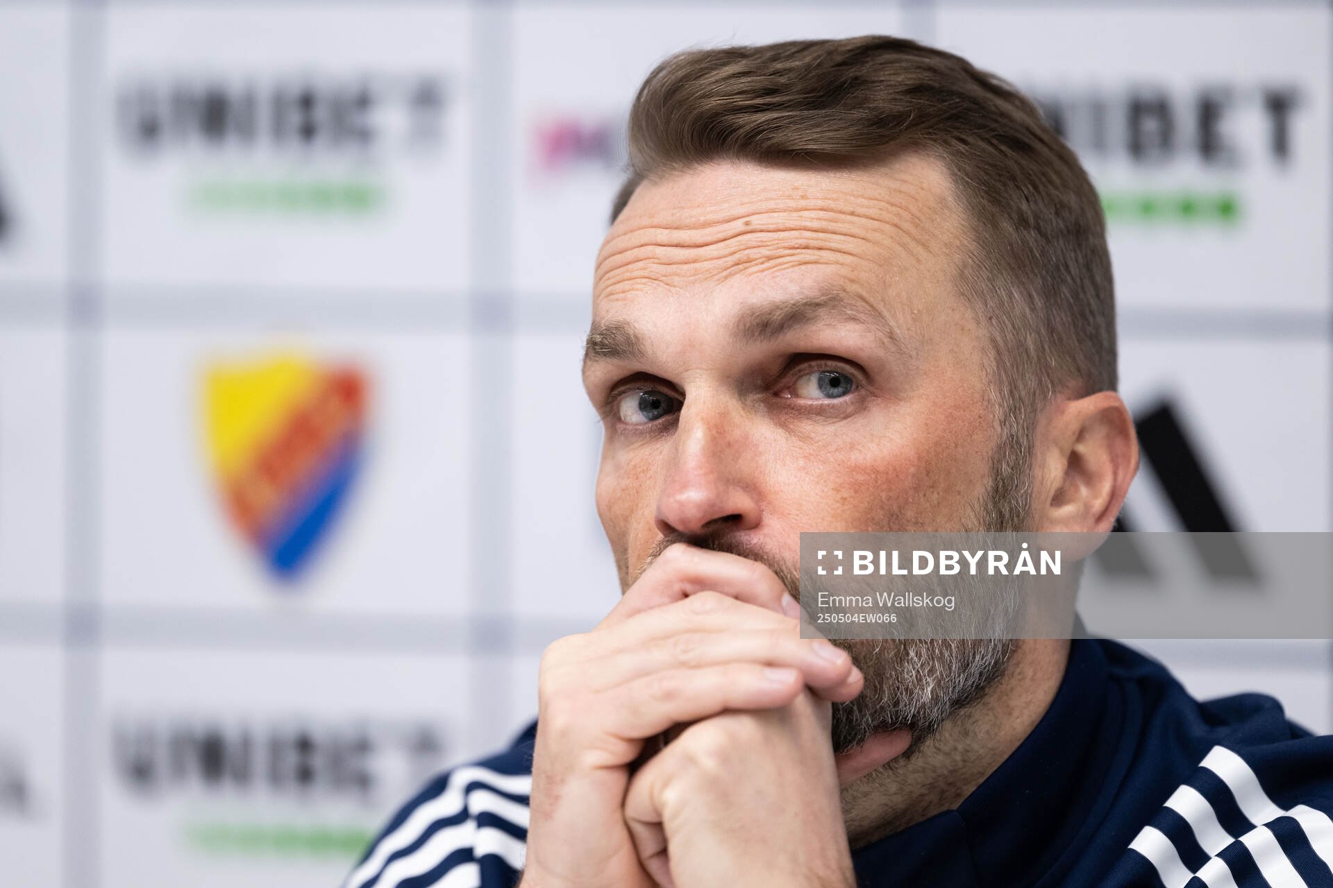 Djurgårdens tränare Jani Honkavaara under presskonferensen efter fotbollsmatchen i Allsvenskan mellan Djurgården och AIK den 4 maj 2025 i Stockholm.