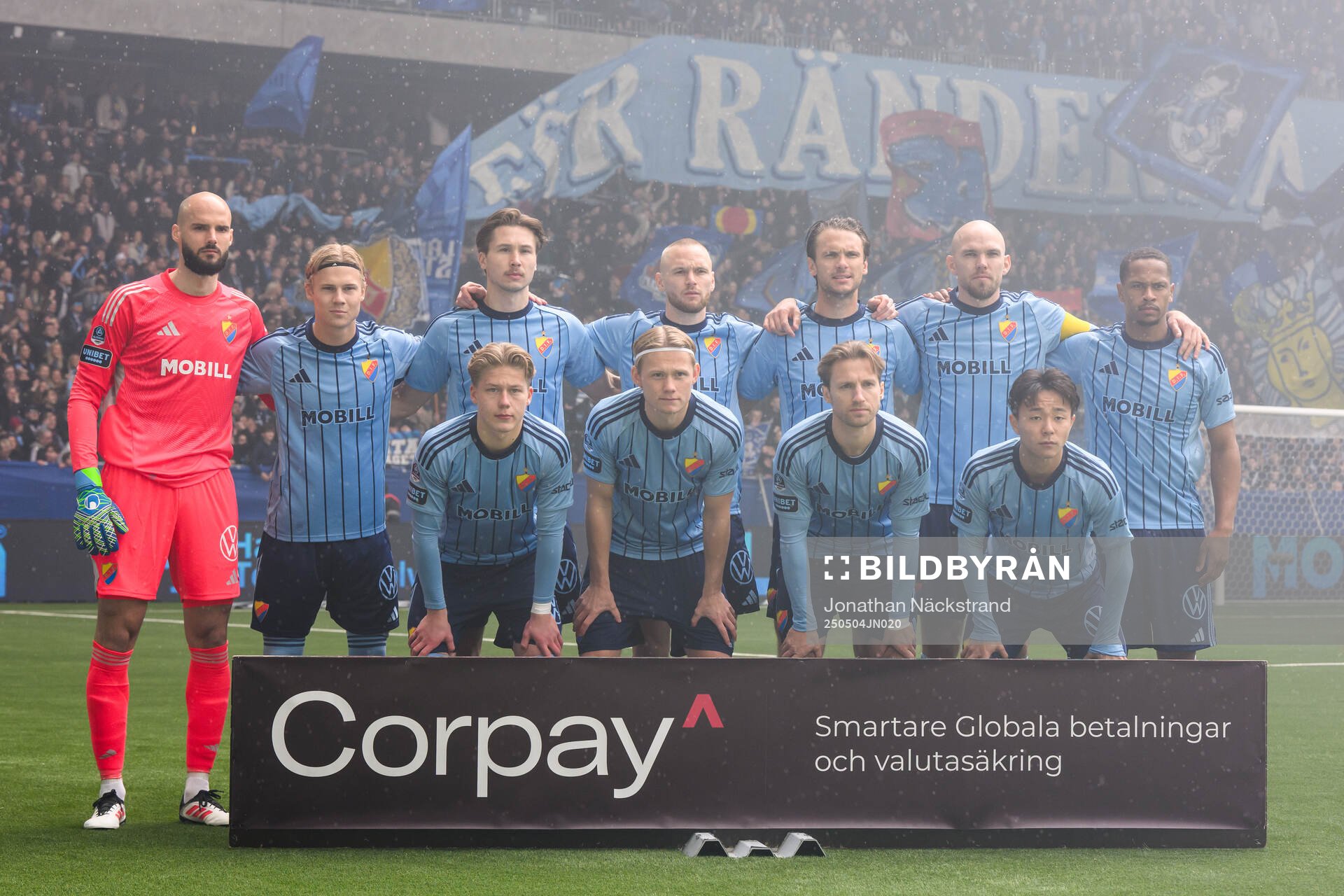 Djurgårdens startelva inför fotbollsmatchen i Allsvenskan mellan Djurgården och AIK den 4 maj 2025 i Stockholm. 