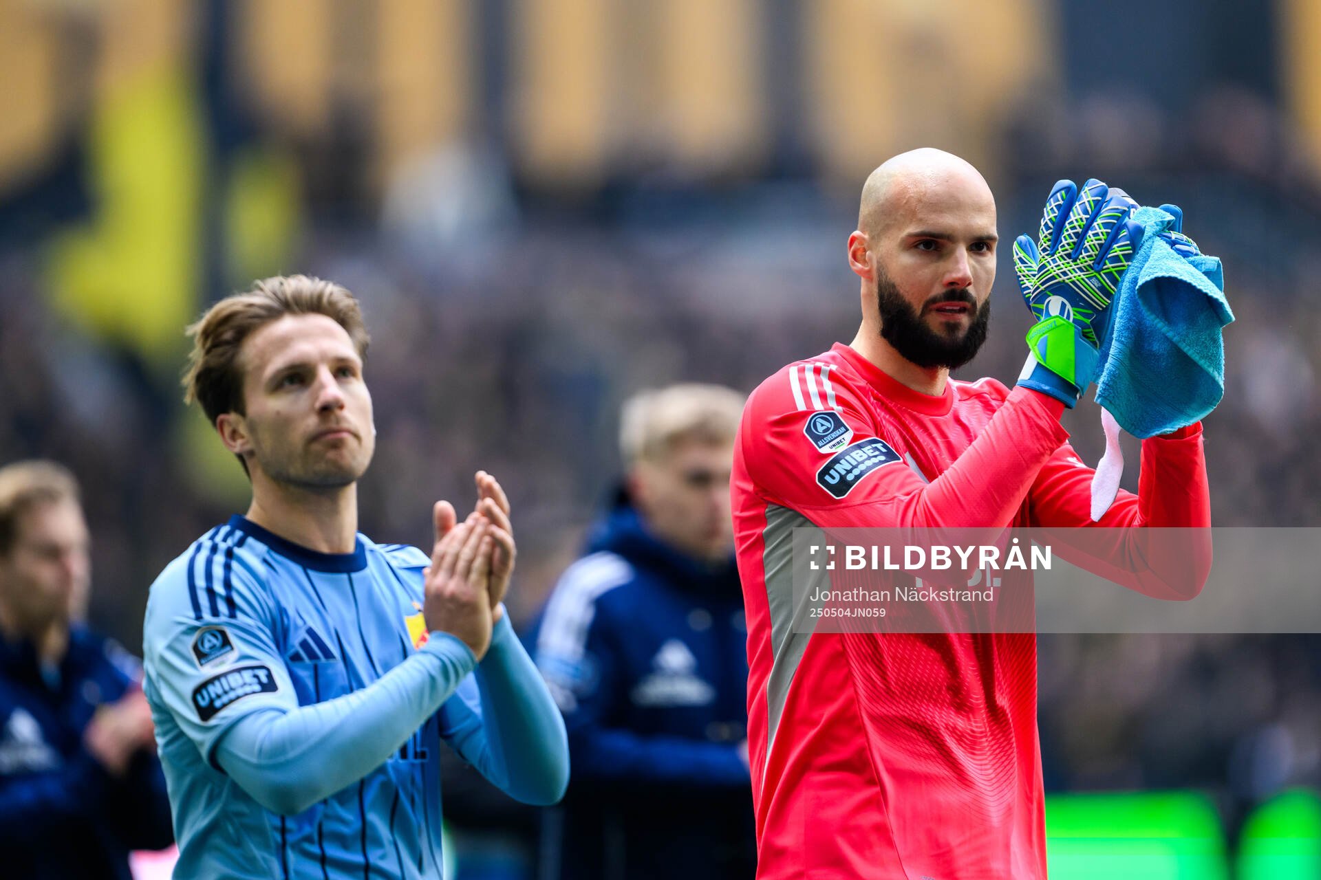 Djurgårdens målvakt Filip Manojlovic efter fotbollsmatchen i Allsvenskan mellan Djurgården och AIK den 4 maj 2025 i Stockholm. 
