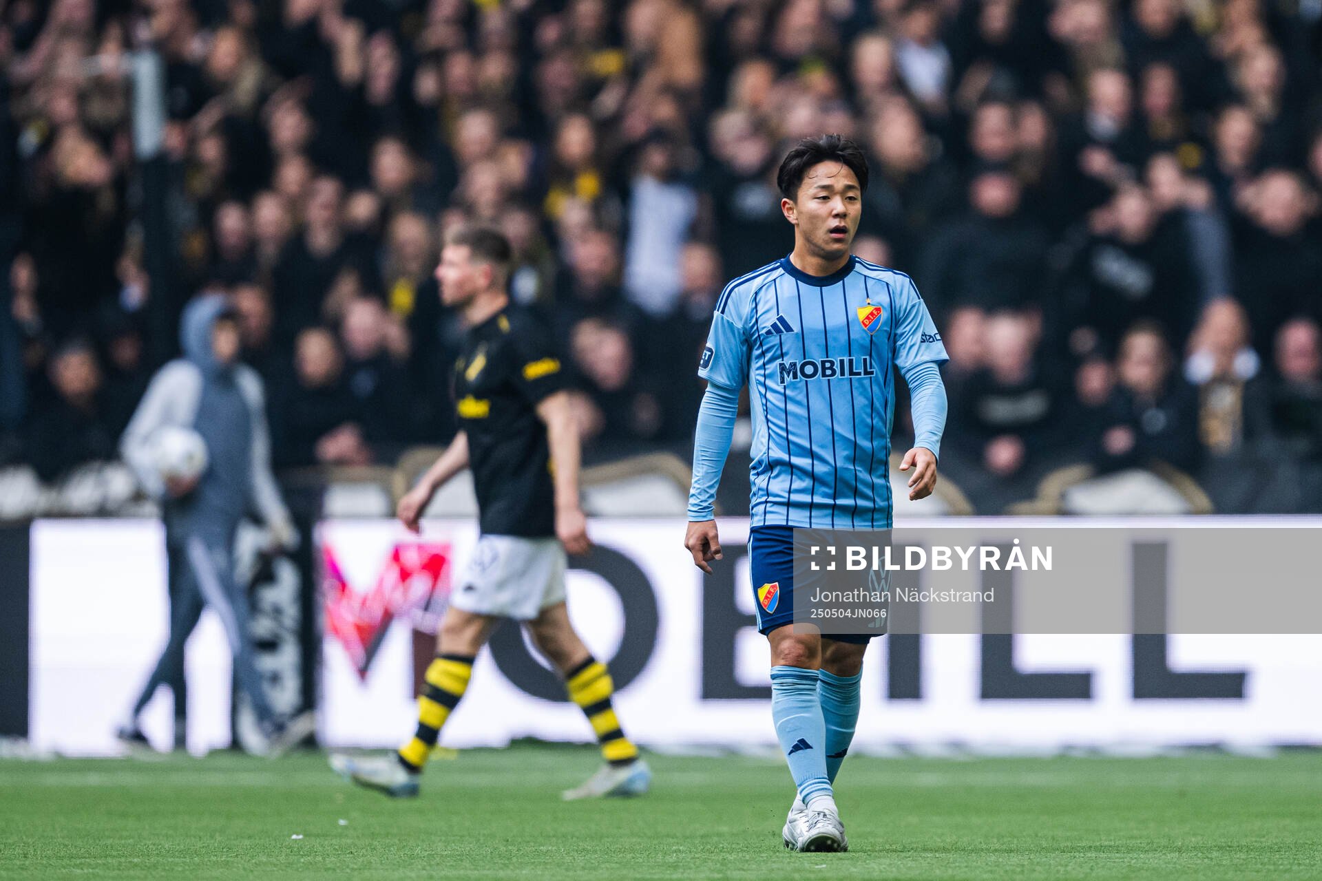 Djurgårdens Keita Kosugi efter fotbollsmatchen i Allsvenskan mellan Djurgården och AIK den 4 maj 2025 i Stockholm. 