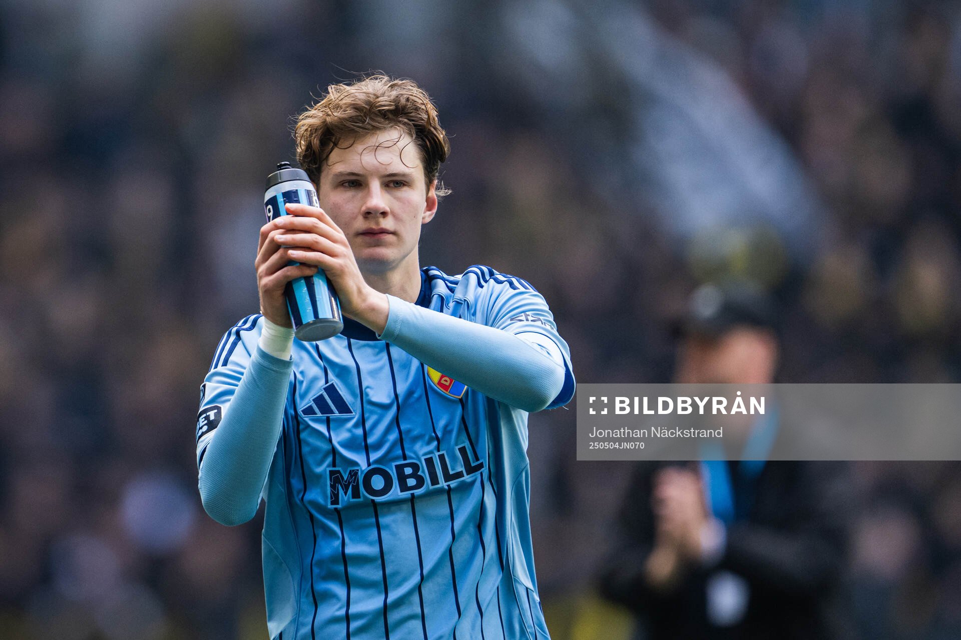 Djurgårdens August Priske Flyger efter fotbollsmatchen i Allsvenskan mellan Djurgården och AIK den 4 maj 2025 i Stockholm. 