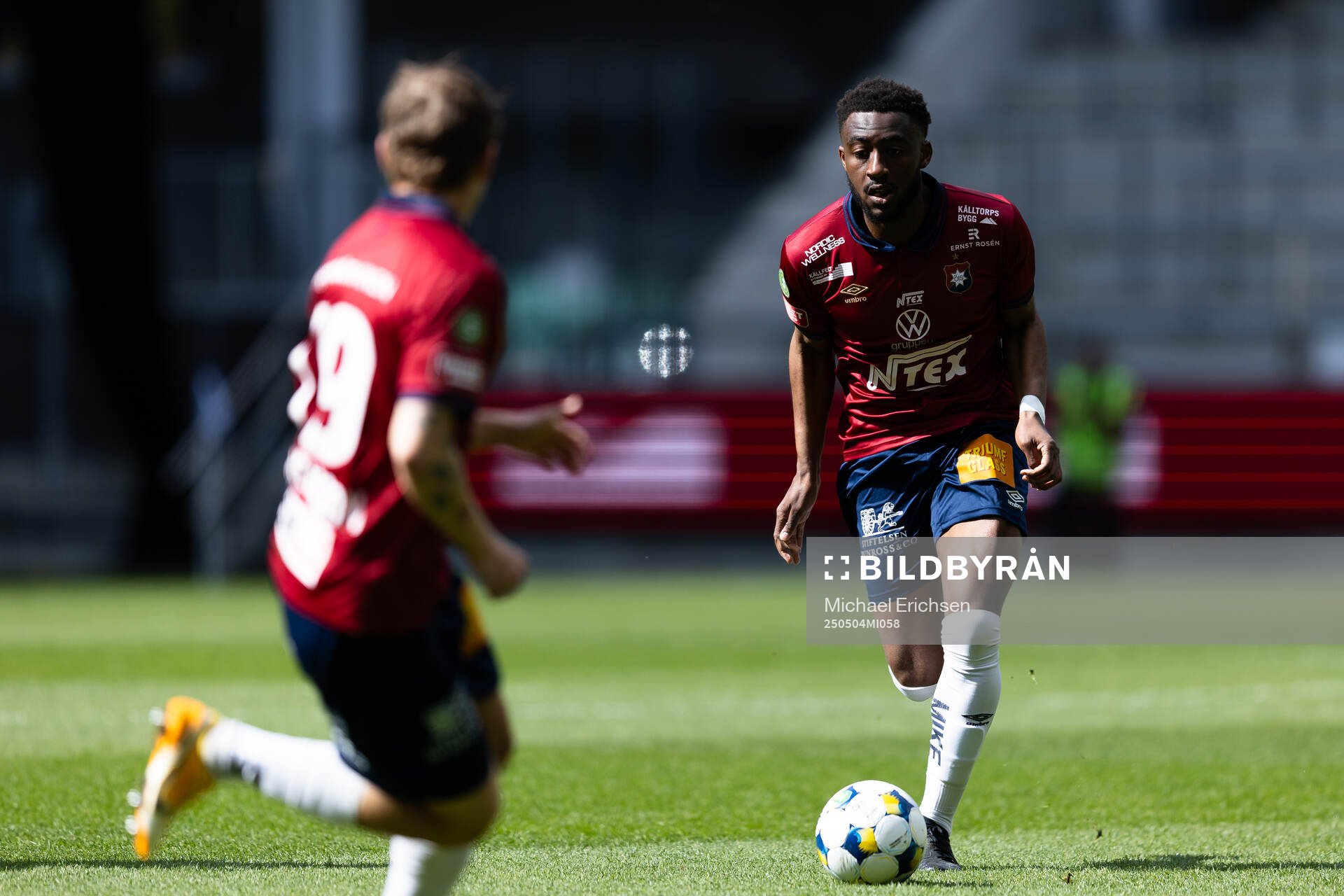 Örgrytes Haladj-Madiou Keita under fotbollsmatchen i Superettan mellan Örgryte och Falkenberg den 4 maj 2025 i Göteborg. 