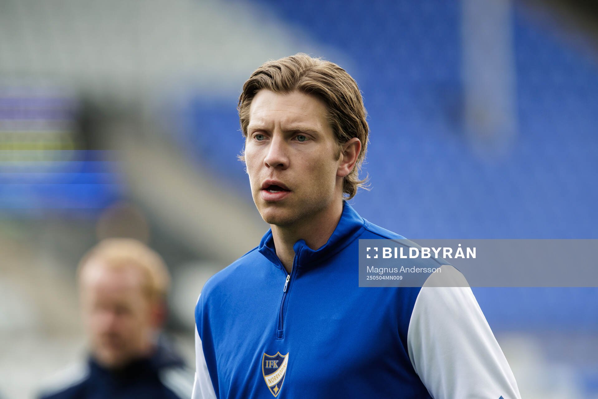 IFK Norrköpings Alexander Fransson inför fotbollsmatchen i Allsvenskan mellan IFK Norrköping och Häcken den 4 maj 2025 i Norrköping.