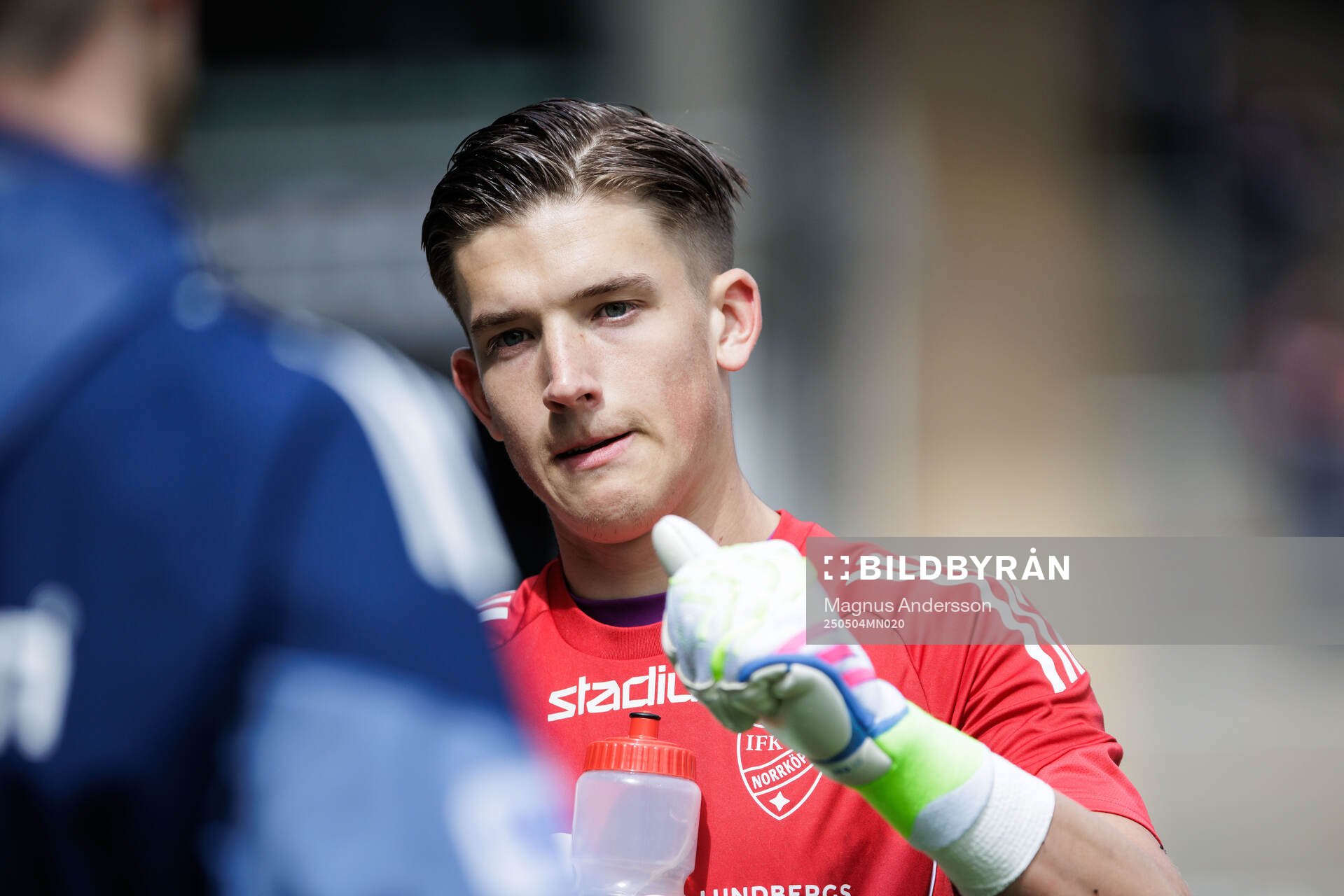 IFK Norrköpings målvakt David Andersson inför fotbollsmatchen i Allsvenskan mellan IFK Norrköping och Häcken den 4 maj 2025 i Norrköping.