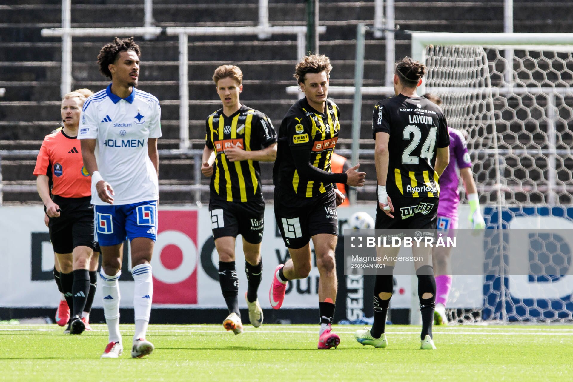Häckens Silas Andersen jublar efter 0-1 under fotbollsmatchen i Allsvenskan mellan IFK Norrköping och Häcken den 4 maj 2025 i Norrköping.