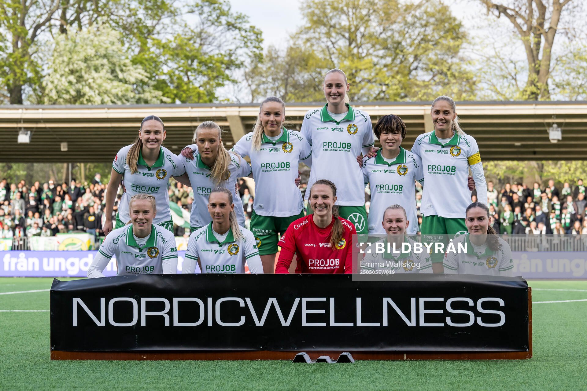Hammarbys startelva inför fotbollsmatchen i Damallsvenskan mellan Hammarby och Häcken den 5 maj 2025 i Stockholm. 
