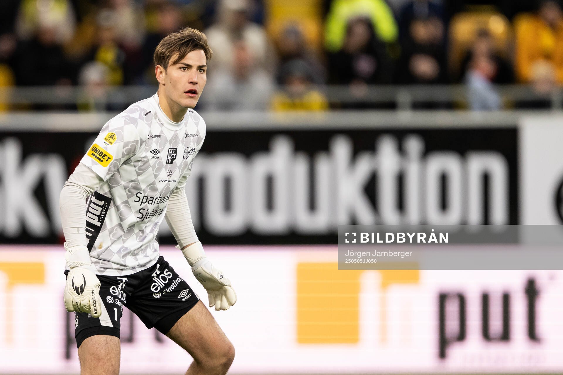 Elfsborgs målvakt Simon Eriksson under fotbollsmatchen i Allsvenskan mellan Elfsborg och GAIS den 5 maj 2025 i Borås. 