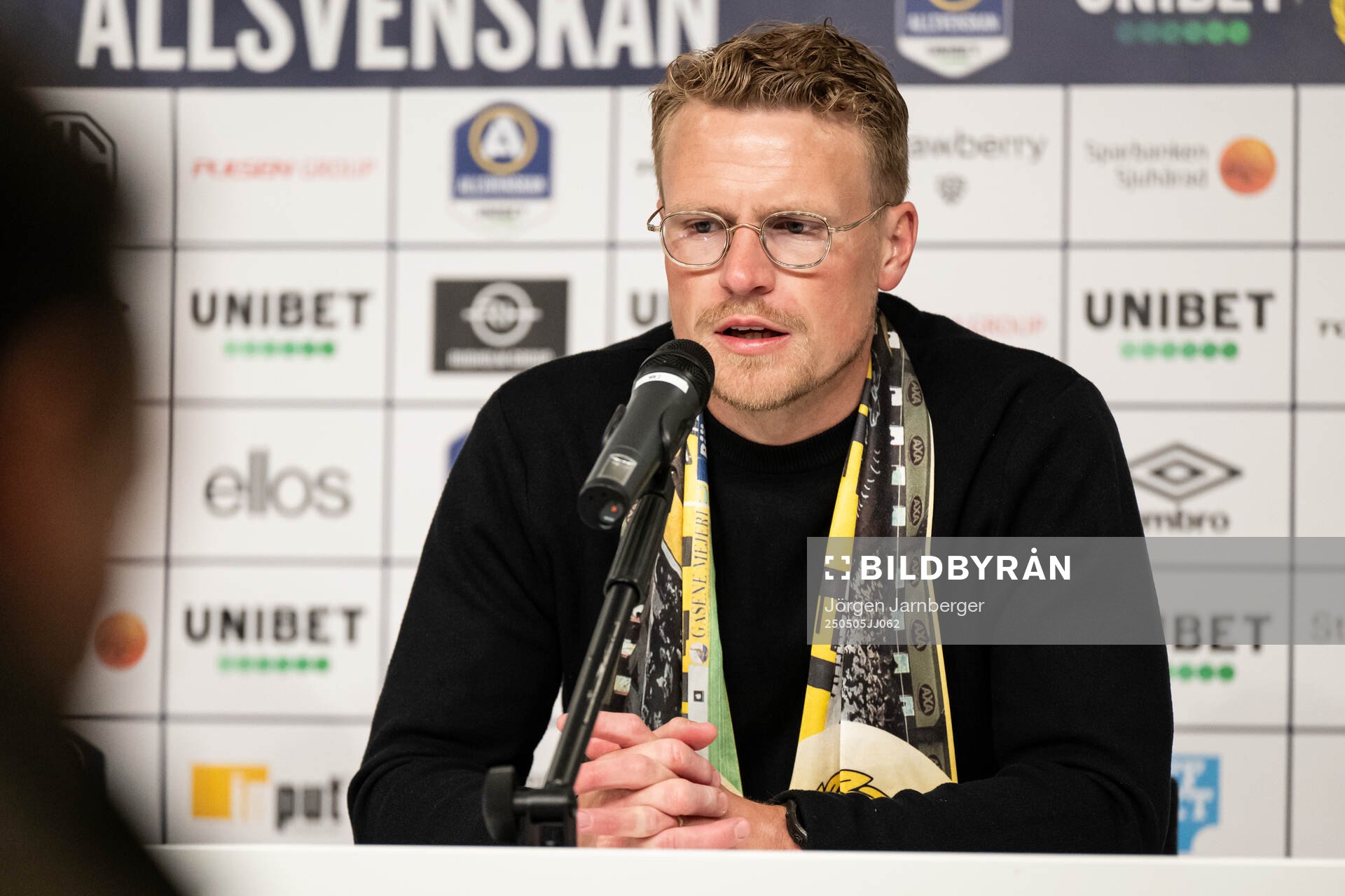 Elfsborgs tränare Oscar Hiljemark under presskonferensen efter fotbollsmatchen i Allsvenskan mellan Elfsborg och GAIS den 5 maj 2025 i Borås.