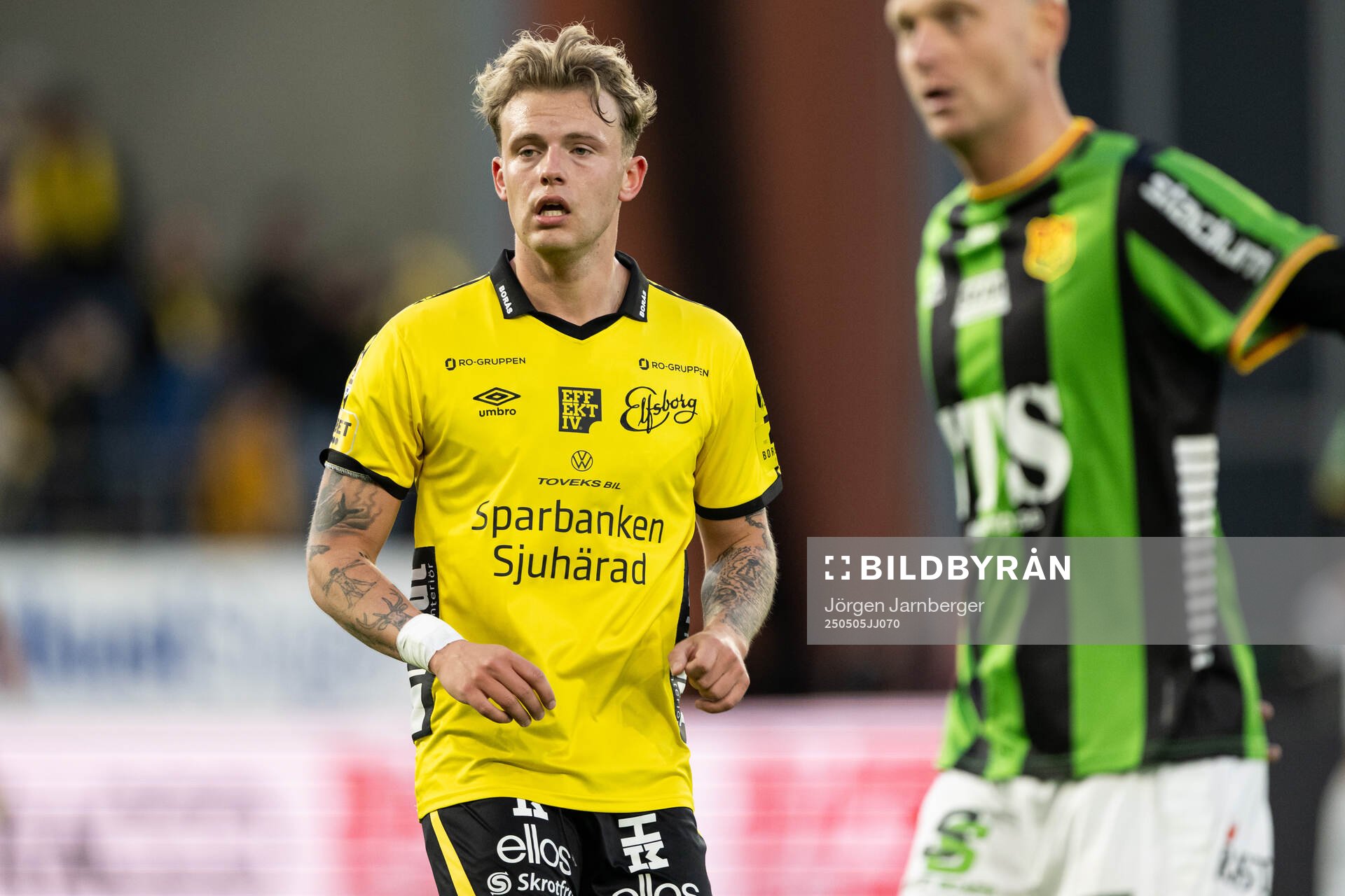 Elfsborgs Frederik Ihler under fotbollsmatchen i Allsvenskan mellan Elfsborg och GAIS den 5 maj 2025 i Borås. 