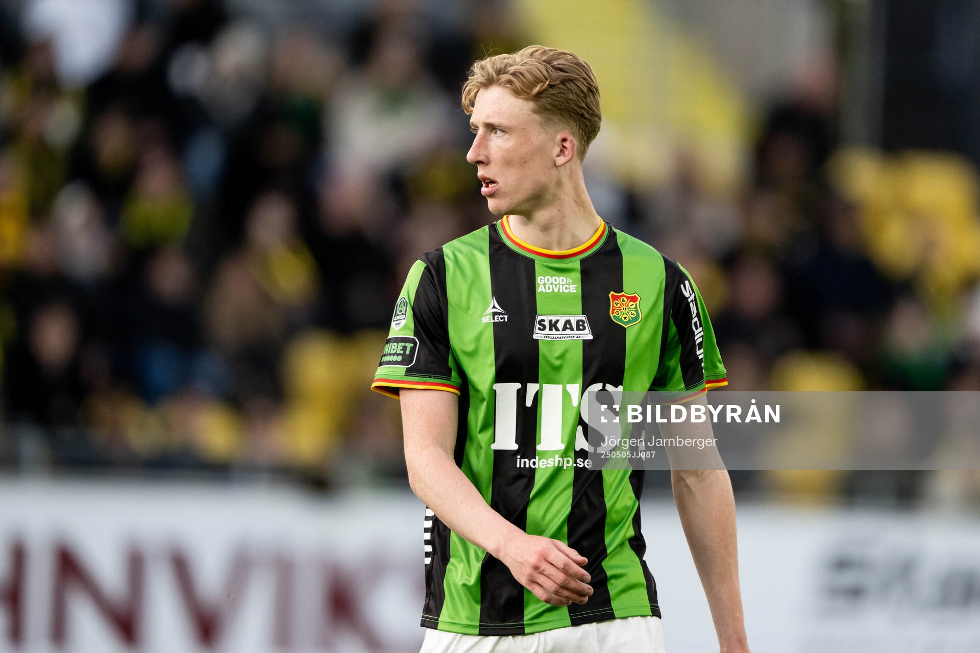 GAISs Filip Beckman under fotbollsmatchen i Allsvenskan mellan Elfsborg och GAIS den 5 maj 2025 i Borås. 