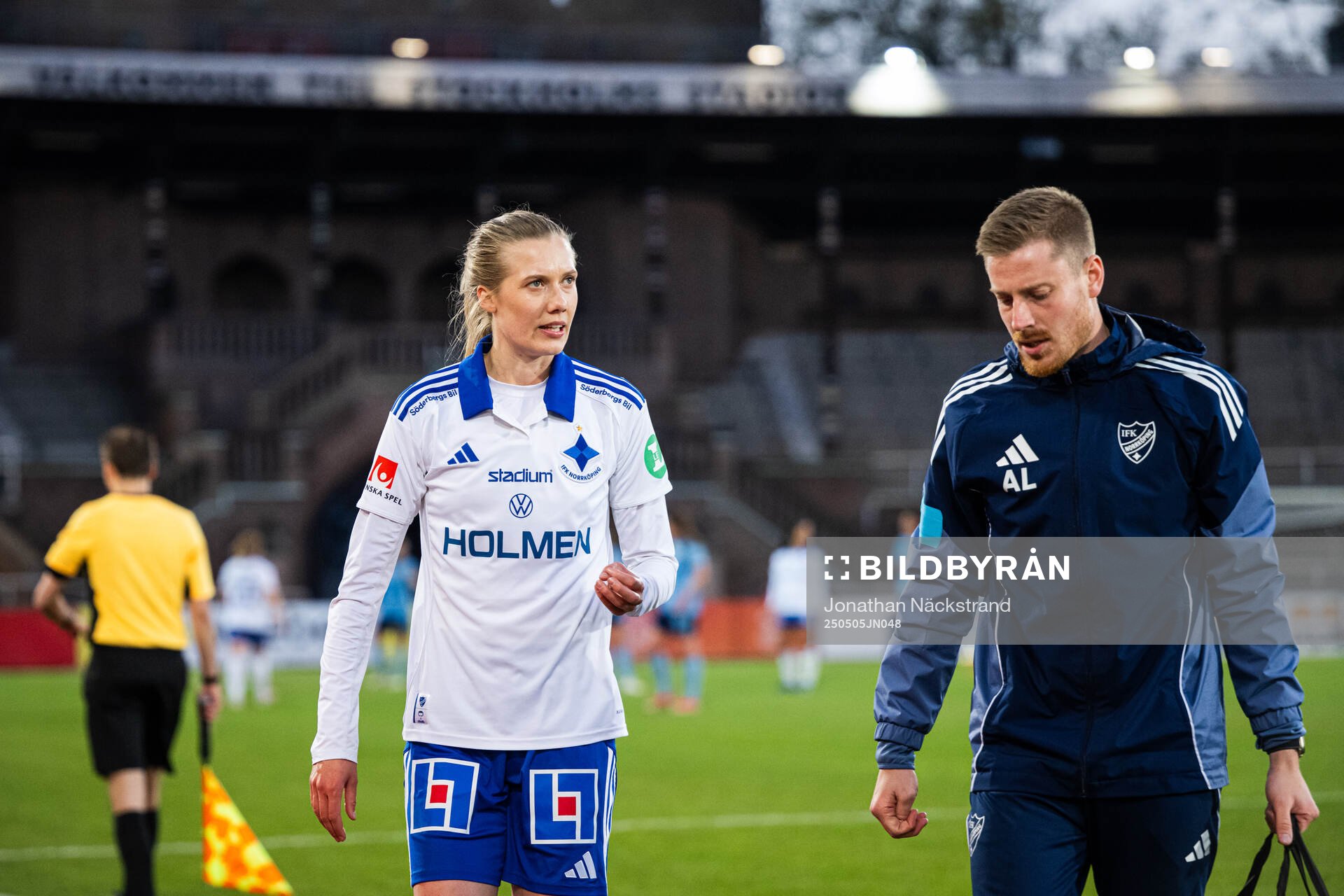 IFK Norrköpings Ebba Handfast under fotbollsmatchen i Damallsvenskan mellan Djurgården och IFK Norrköping den 5 maj 2025 i Stockholm.