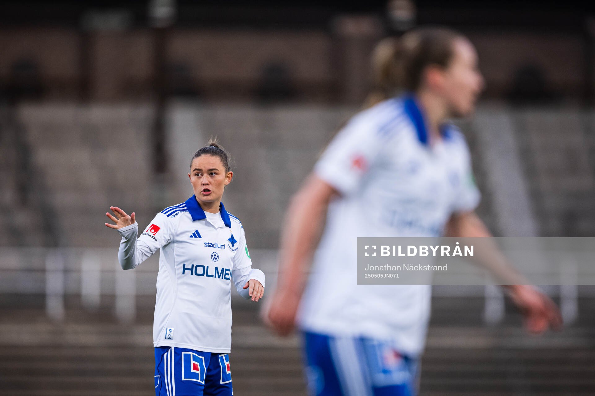 IFK Norrköpings Svea Rehnberg under fotbollsmatchen i Damallsvenskan mellan Djurgården och IFK Norrköping den 5 maj 2025 i Stockholm.