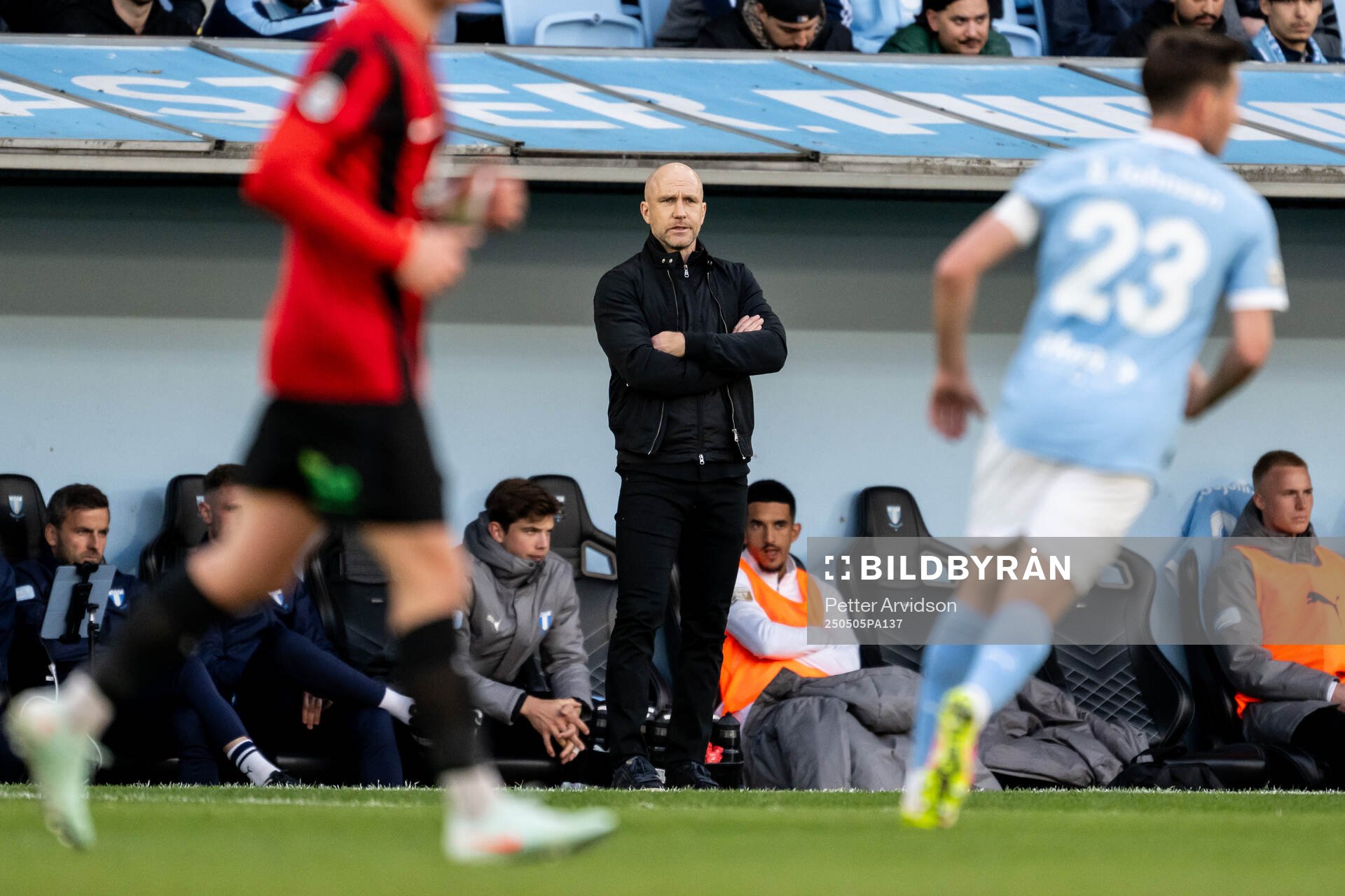 Malmö FFs tränare Henrik Rydström  under fotbollsmatchen i Allsvenskan mellan Malmö FF och Brommapojkarna den 5 maj 2025 i Malmö. 