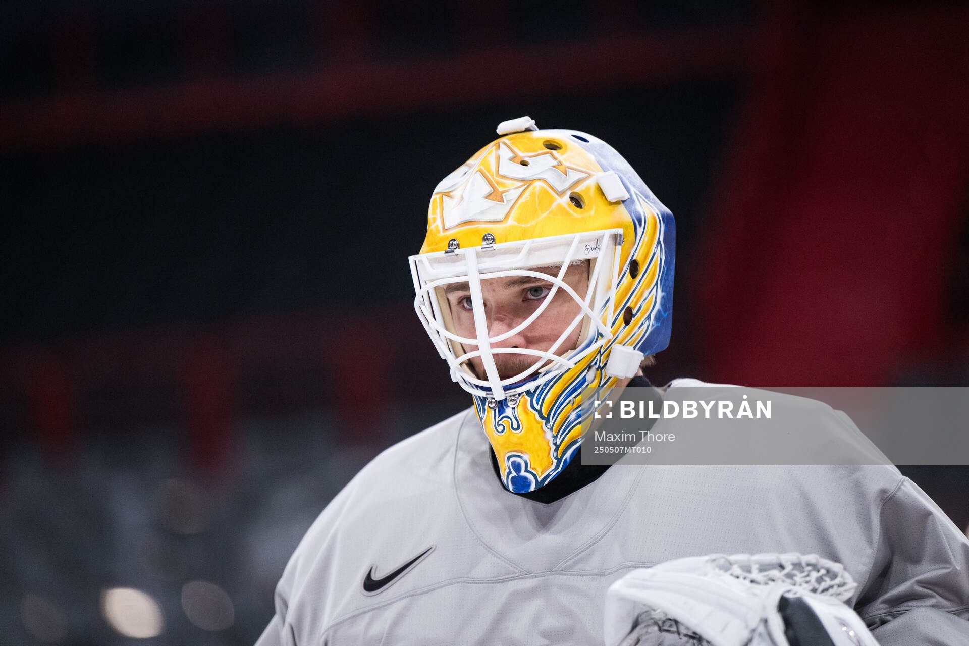 Goalkeeper Arvid Söderblom of Sweden at a practice session
