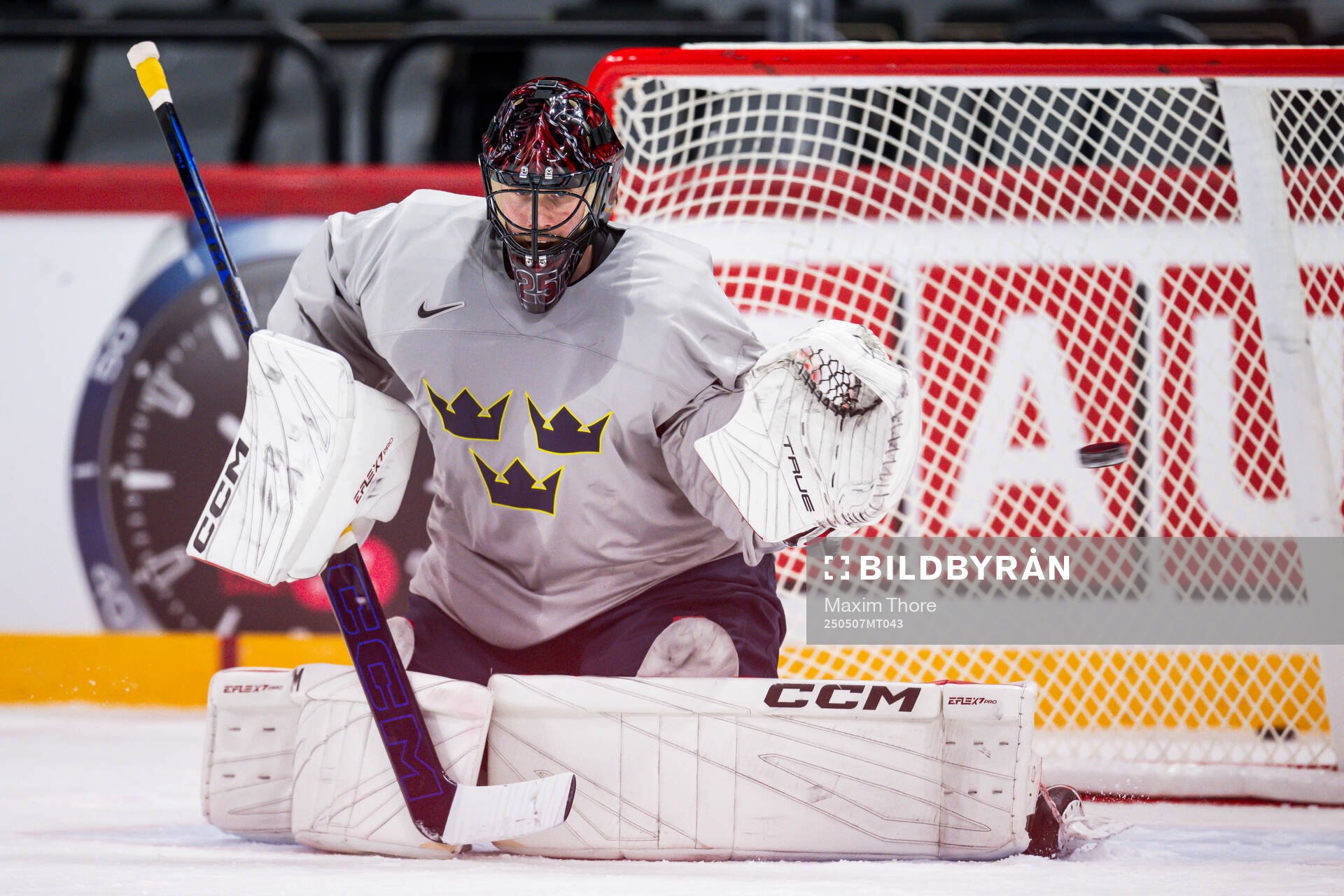 Goaltender Jacob Markström of Sweden at a practice session