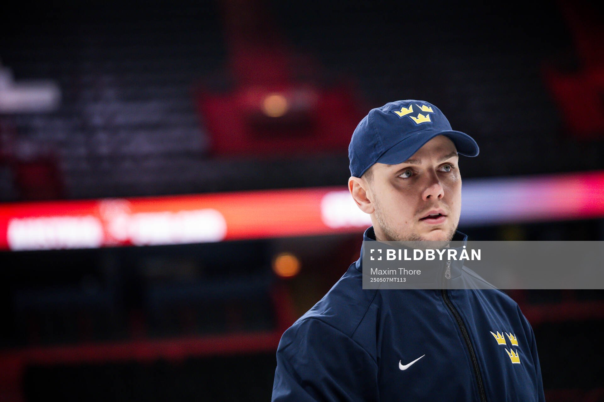 Goaltender coach Anthon Hansson of Sweden at a practice