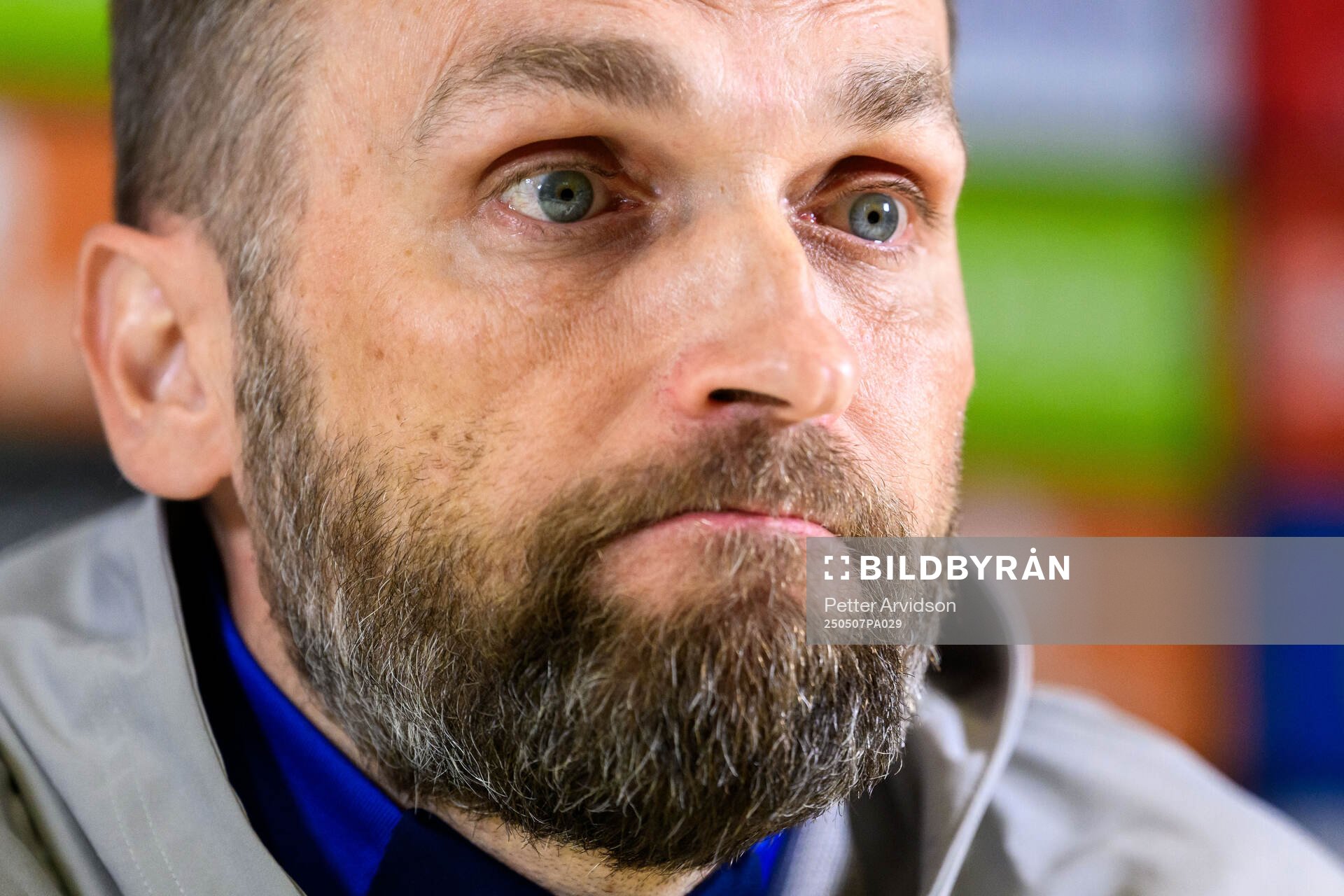 Head coach Jani Honkavaara of Djurgården during a UEFA Conference League press conference on May 7, 2025 in London.