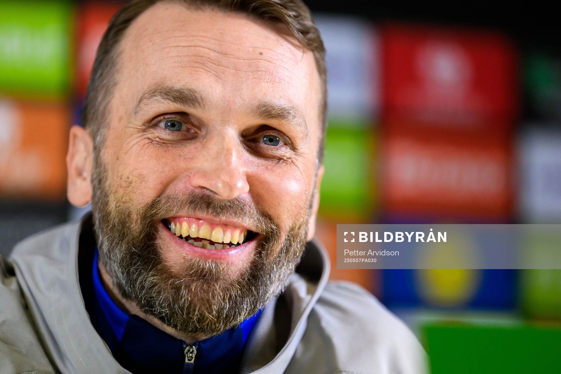 Head coach Jani Honkavaara of Djurgården during a UEFA Conference League press conference on May 7, 2025 in London. 