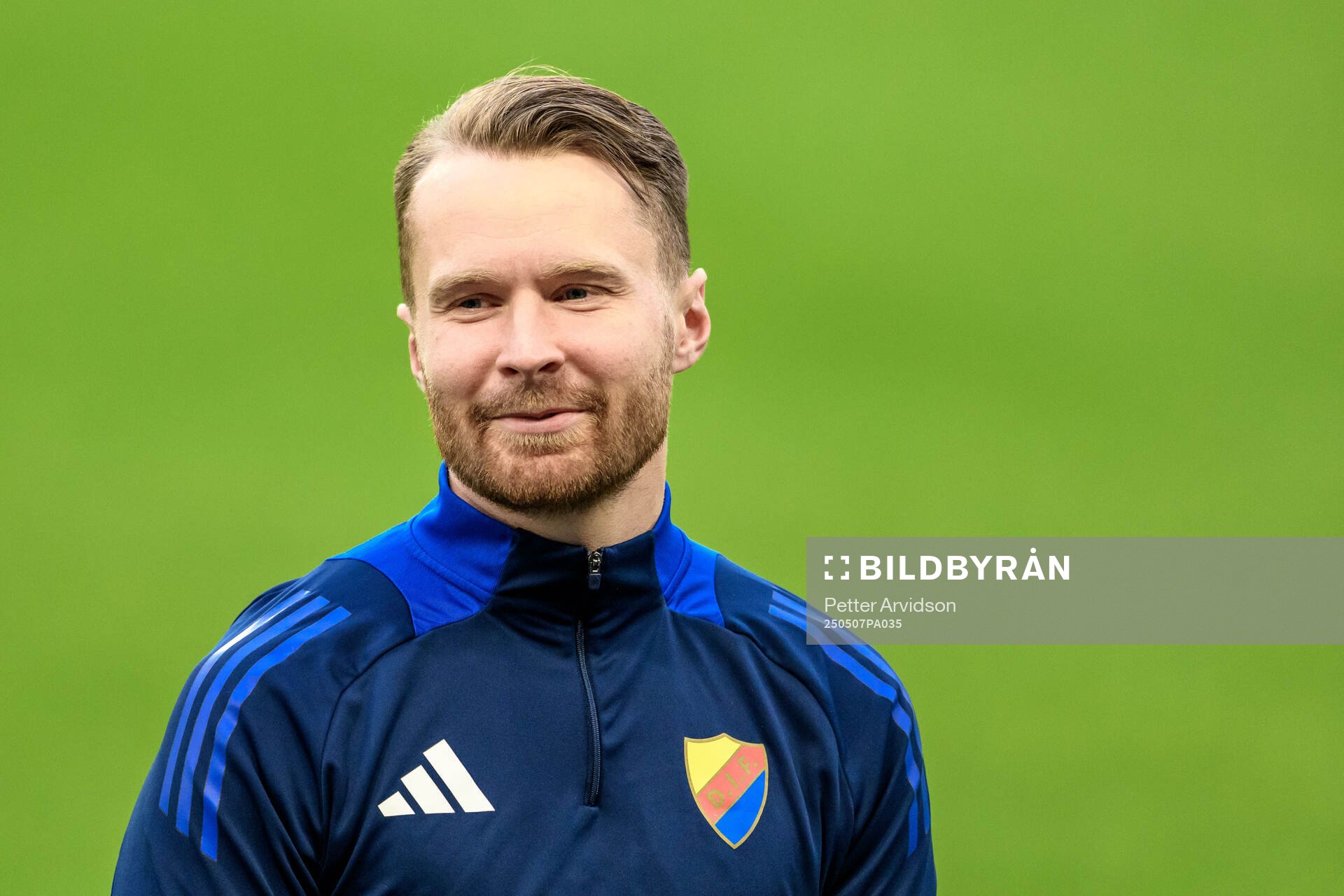 Jacob Une of Djurgården during a UEFA Conference League training session on May 7, 2025 in London. 