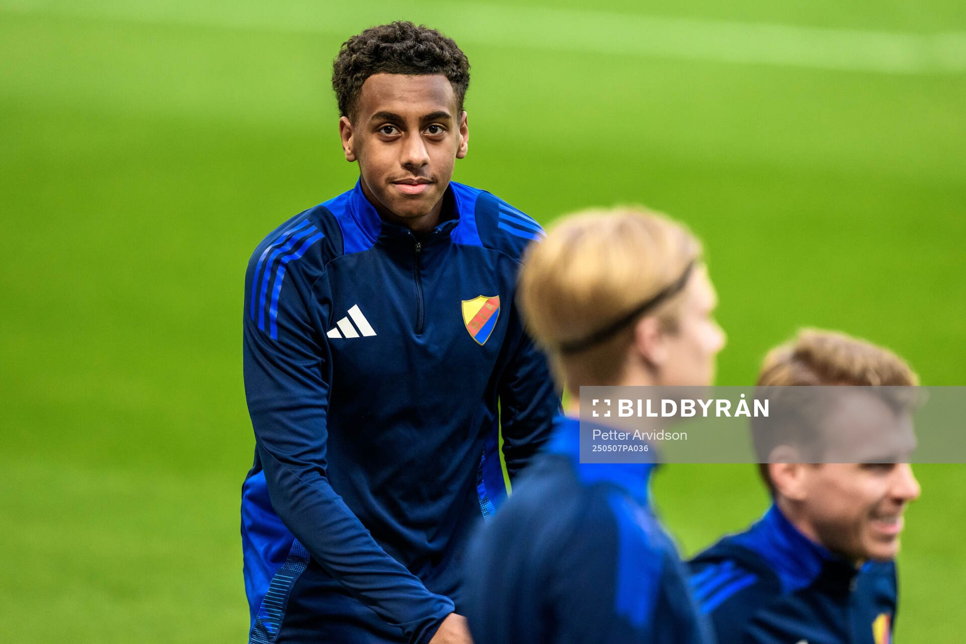 Isak Alemayehu Mulugeta of Djurgården during a UEFA Conference League training session on May 7, 2025 in London. 