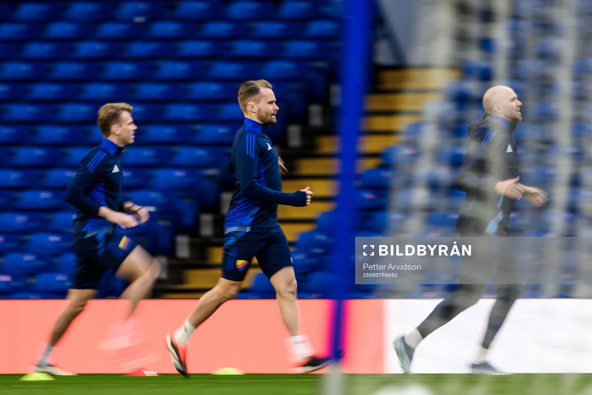 Jacob Une of Djurgården during a UEFA Conference League training session on May 7, 2025 in London. 