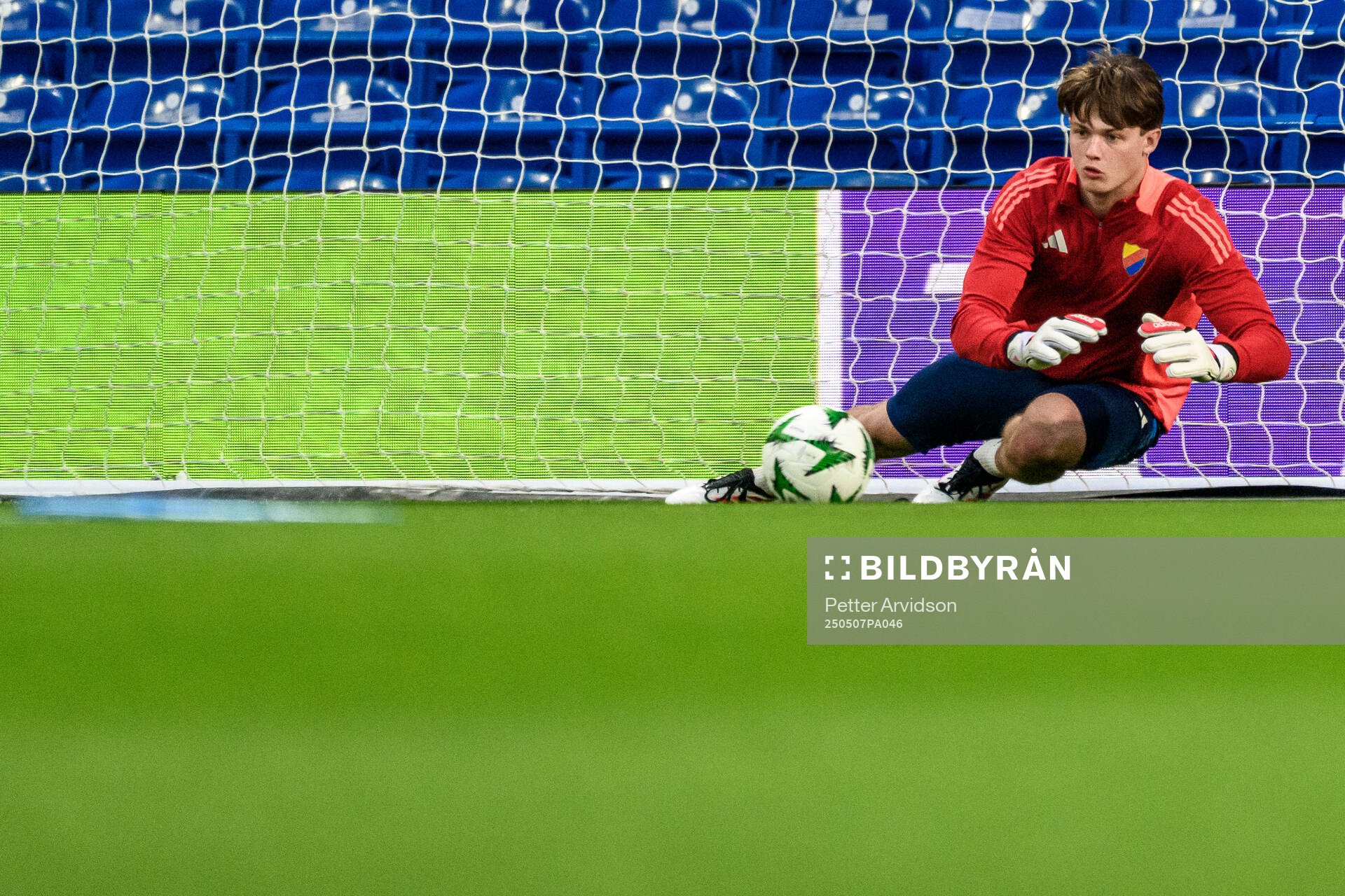 Goalkeeper Max Croon of Djurgården during a UEFA Conference League training session on May 7, 2025 in London. 
