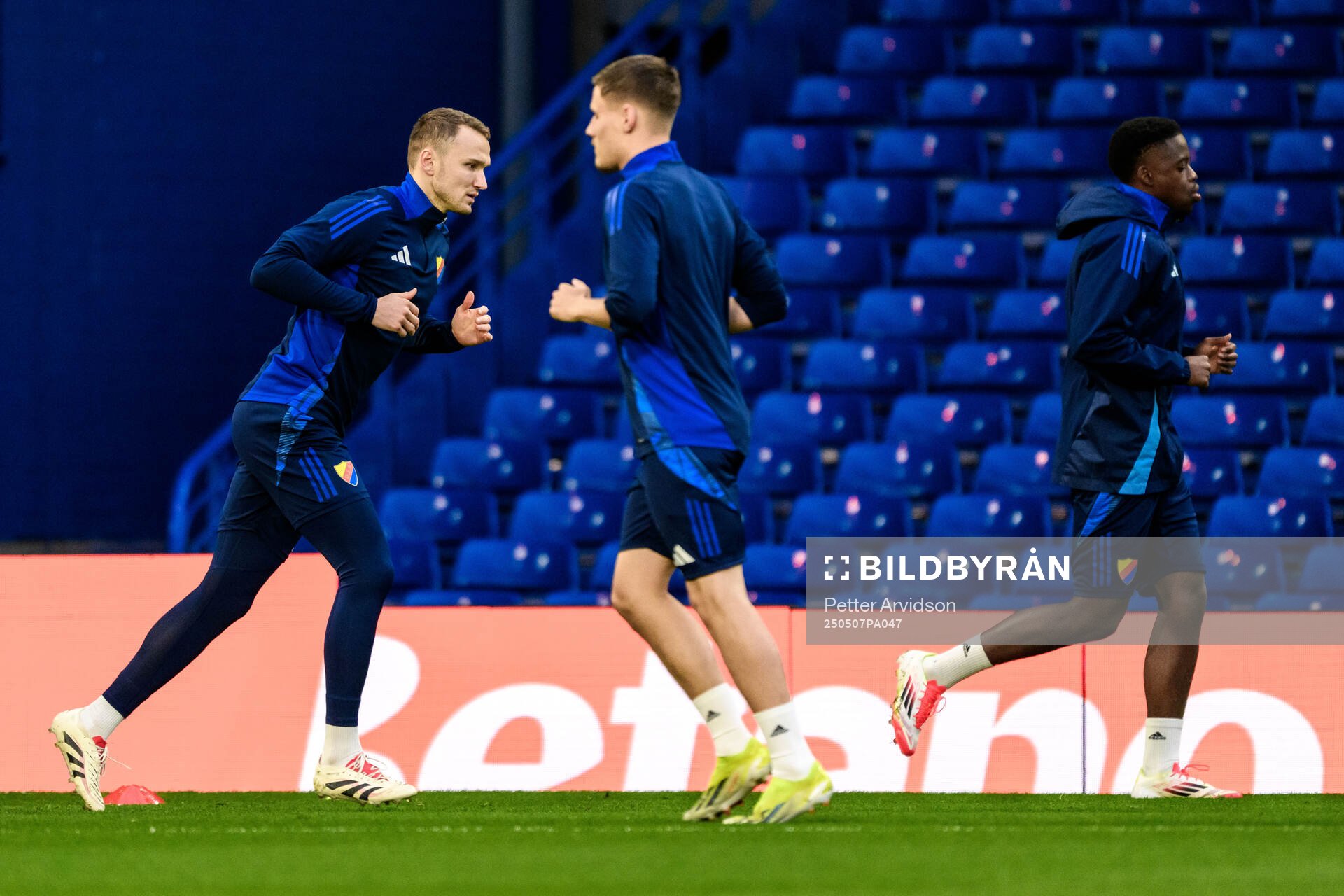 Piotr Johansson of Djurgården during a UEFA Conference League training session on May 7, 2025 in London. 