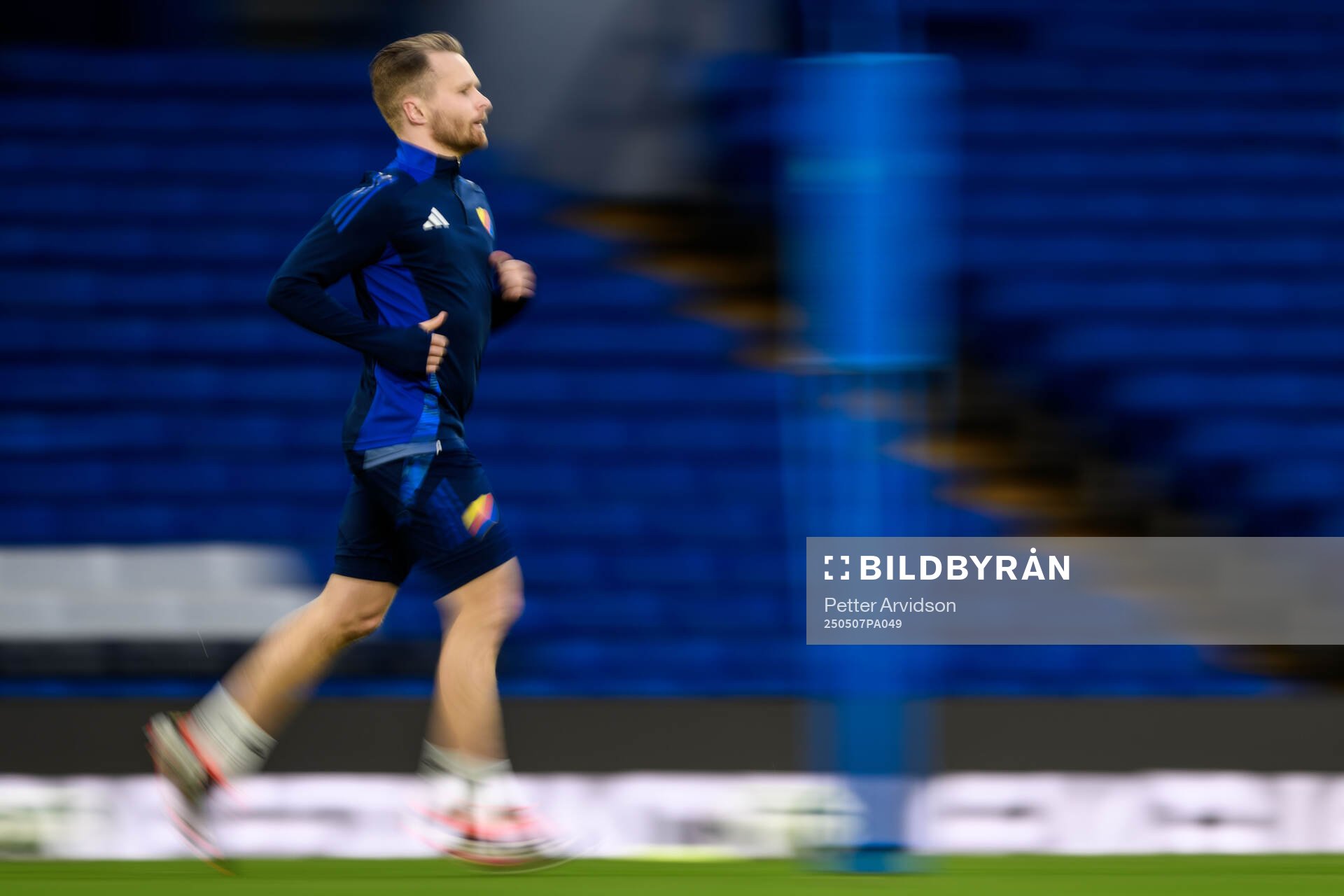 Jacob Une of Djurgården during a UEFA Conference League training session on May 7, 2025 in London. 