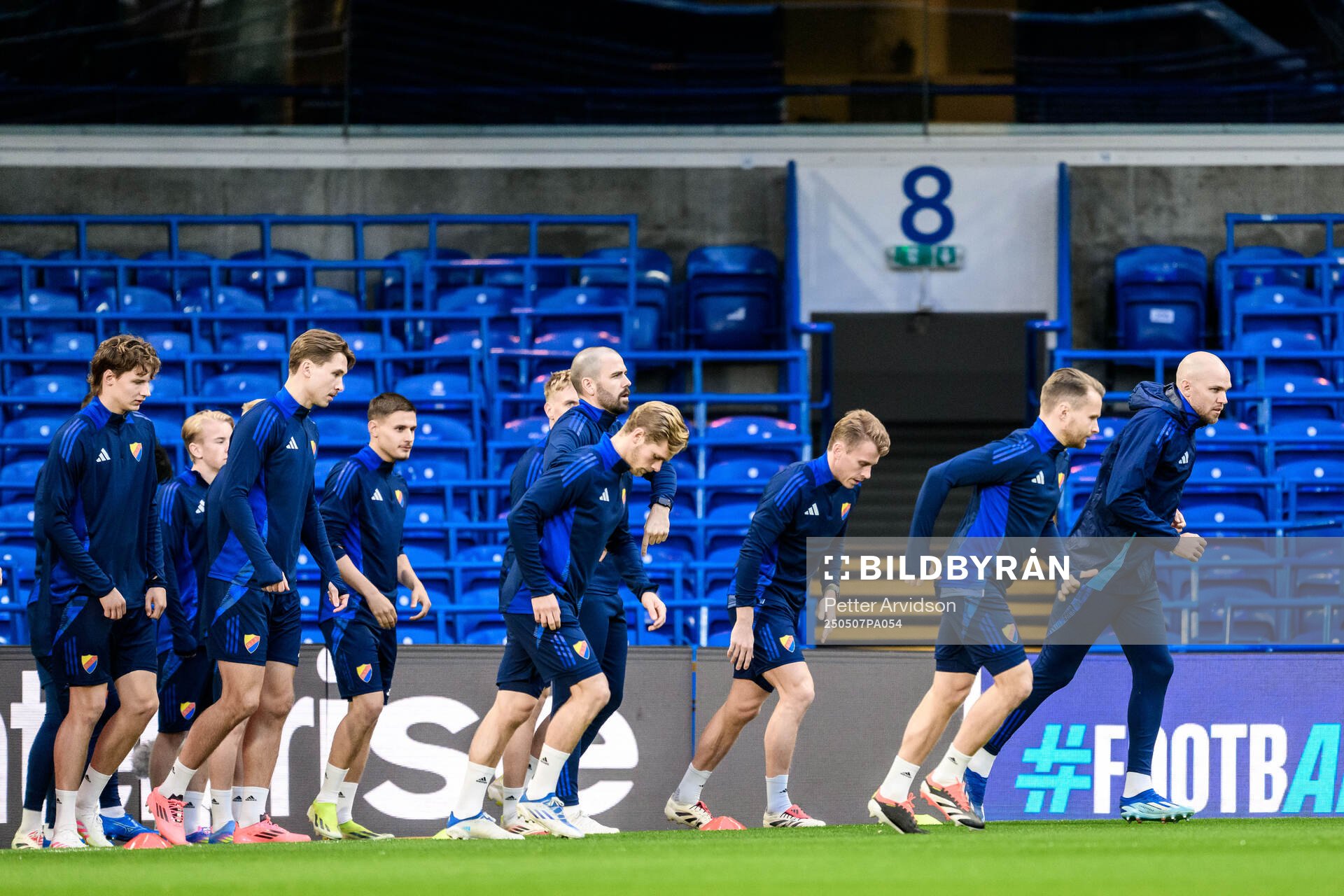 Jacob Une and Marcus Danielson of Djurgården during a UEFA Conference League training session on May 7, 2025 in London. 