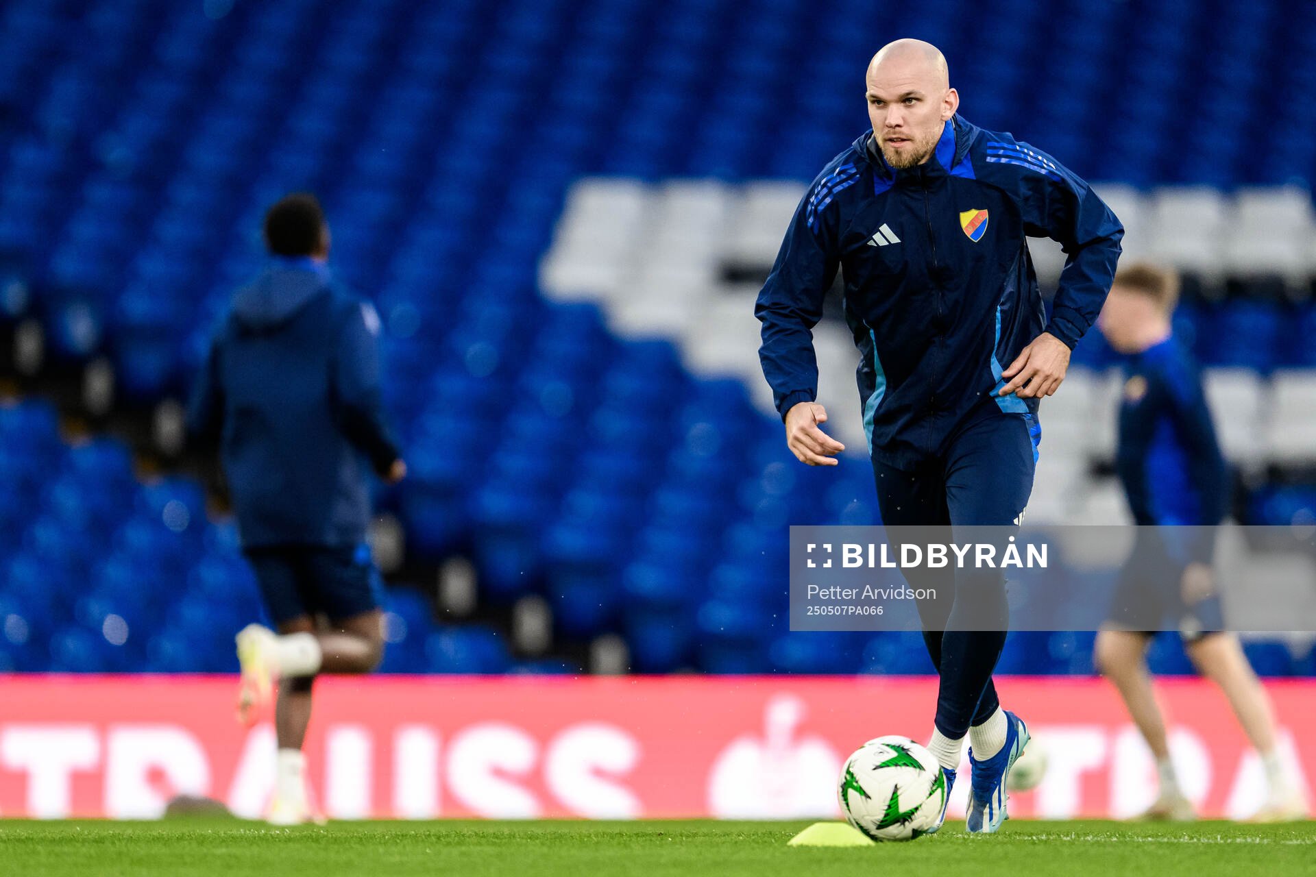 Marcus Danielson of Djurgården during a UEFA Conference League training session on May 7, 2025 in London. 