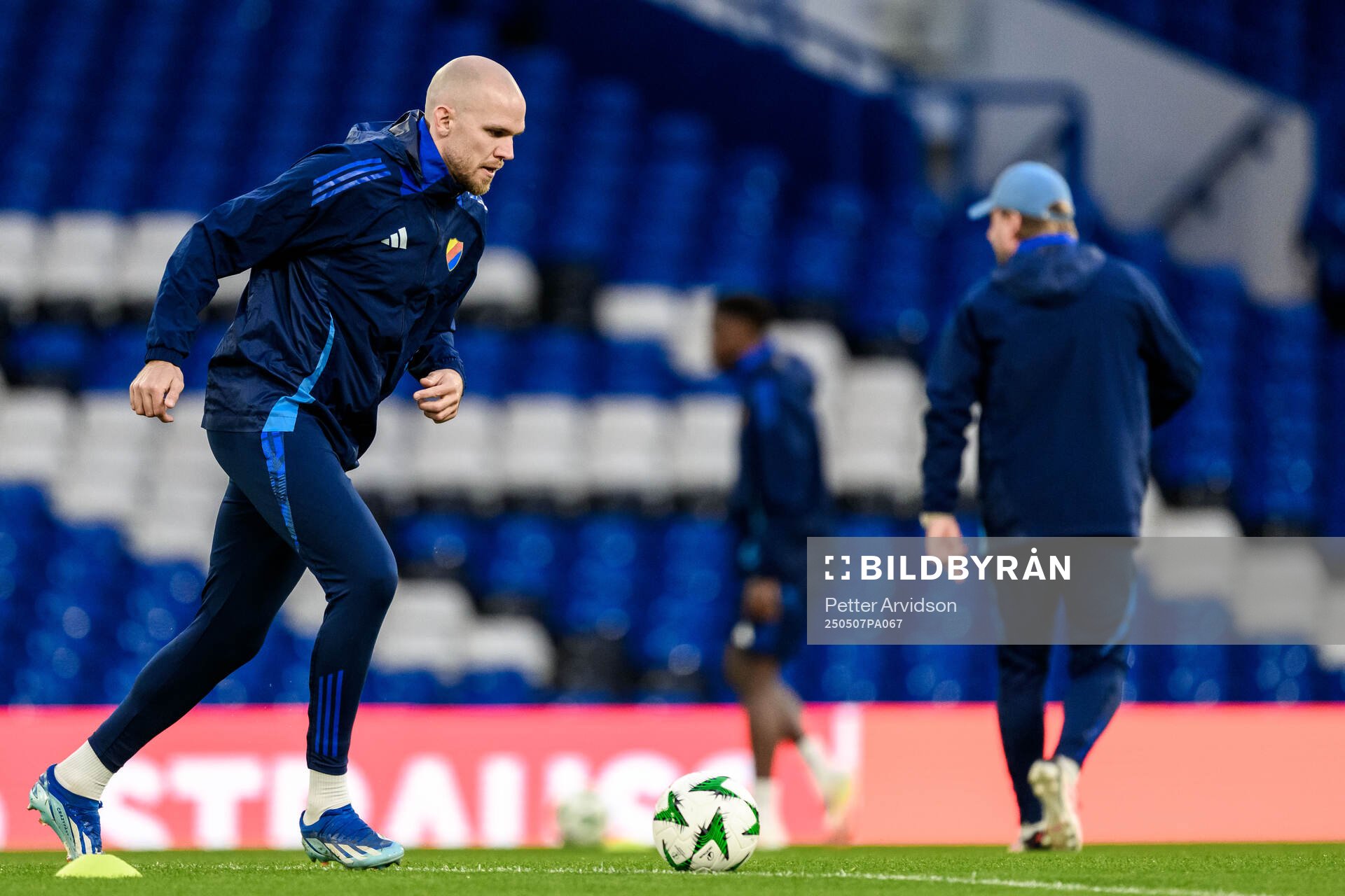 Marcus Danielson of Djurgården during a UEFA Conference League training session on May 7, 2025 in London. 