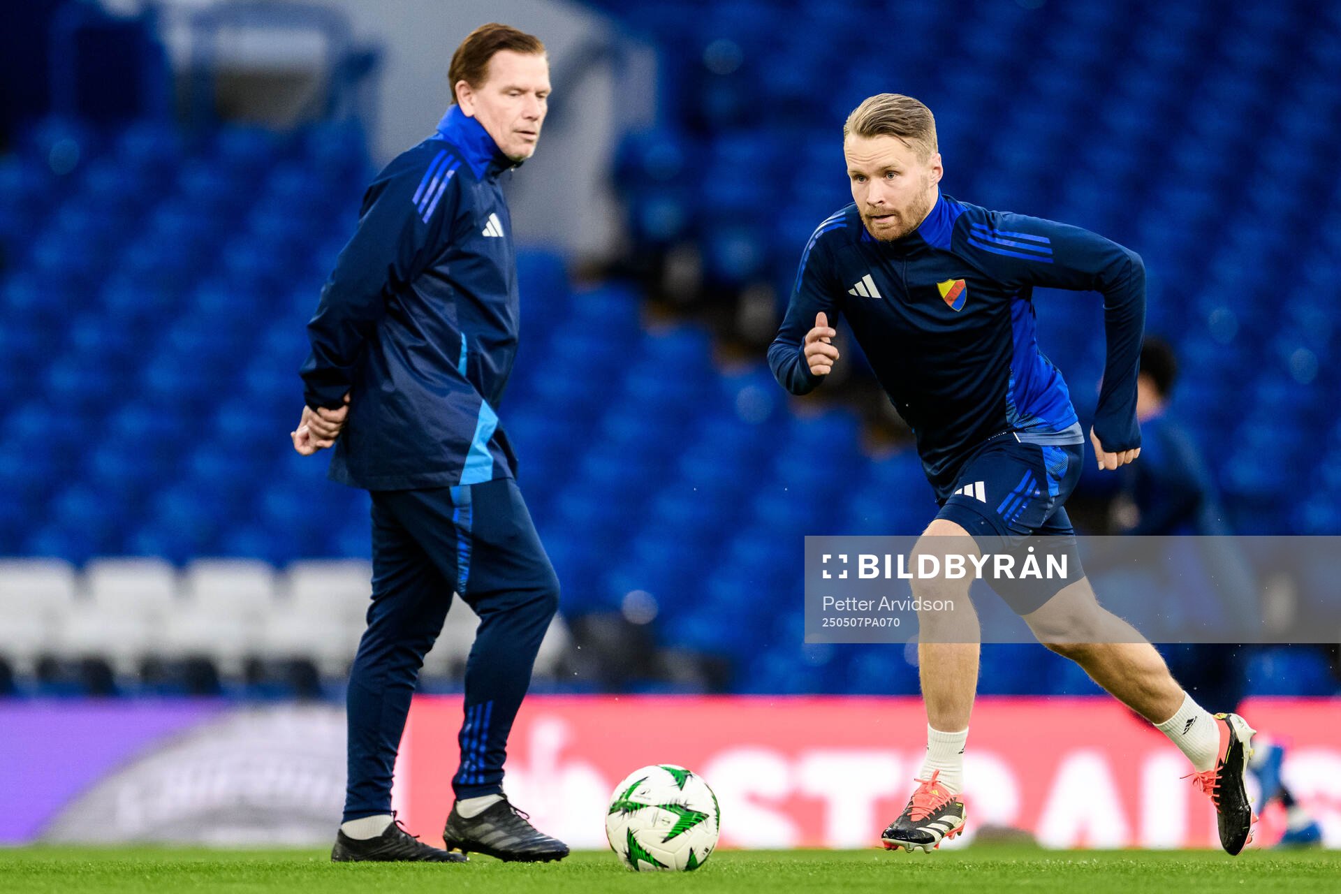 Jacob Une of Djurgården during a UEFA Conference League training session on May 7, 2025 in London. 