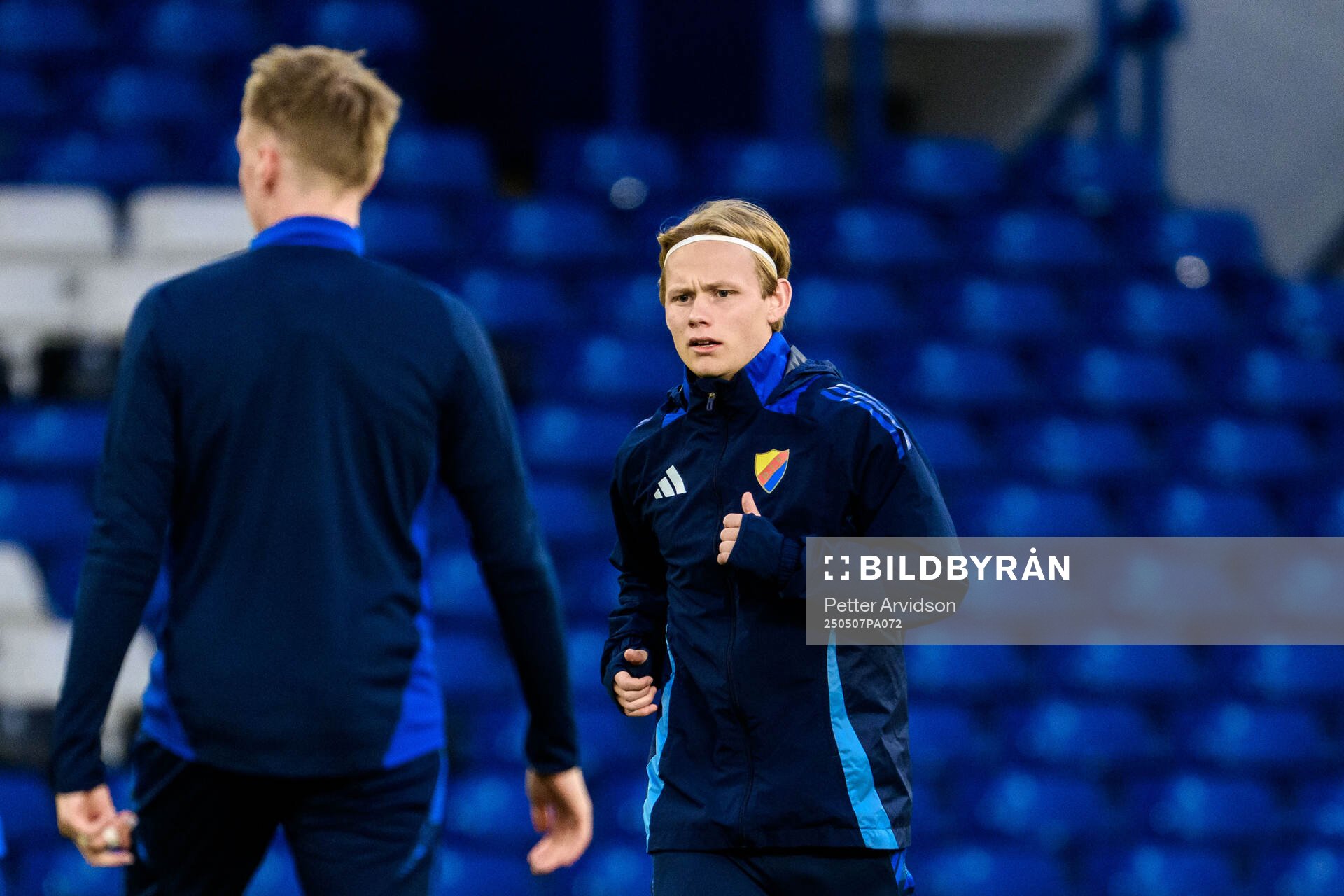 Tobias Gulliksen of Djurgården during a UEFA Conference League training session on May 7, 2025 in London. 