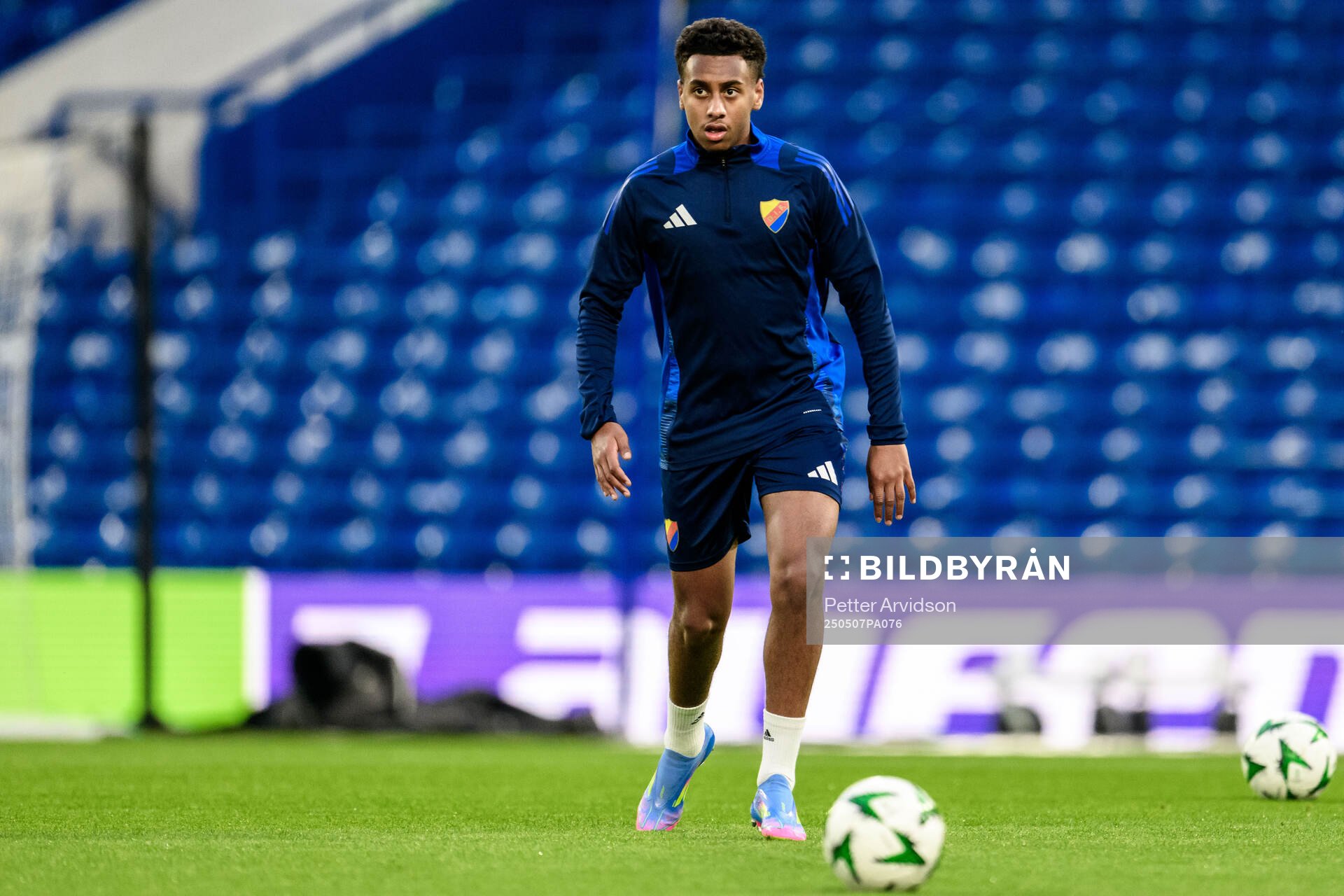 Isak Alemayehu Mulugeta of Djurgården during a UEFA Conference League training session on May 7, 2025 in London. 