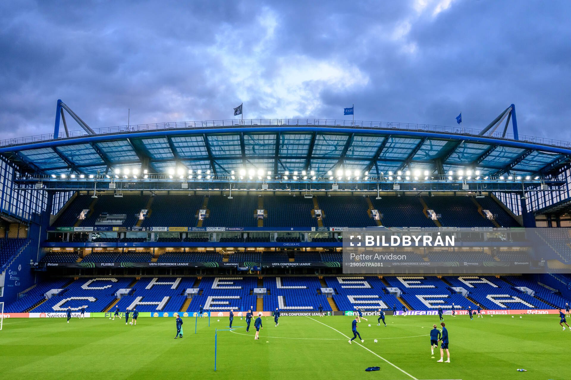 General view of Stamford Bridge during a UEFA Conference League training session on May 7, 2025 in London. 