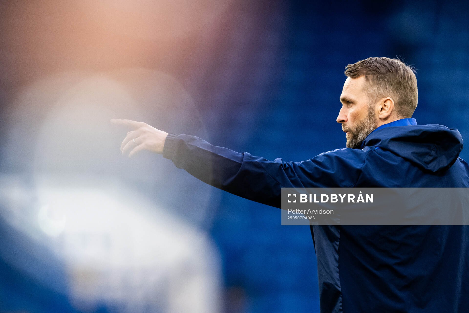 Head coach Jani Honkavaara of Djurgården during a UEFA Conference League training session on May 7, 2025 in London. 