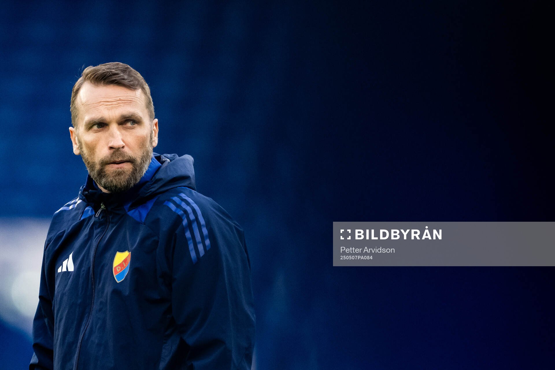 Head coach Jani Honkavaara of Djurgården during a UEFA Conference League training session on May 7, 2025 in London. 