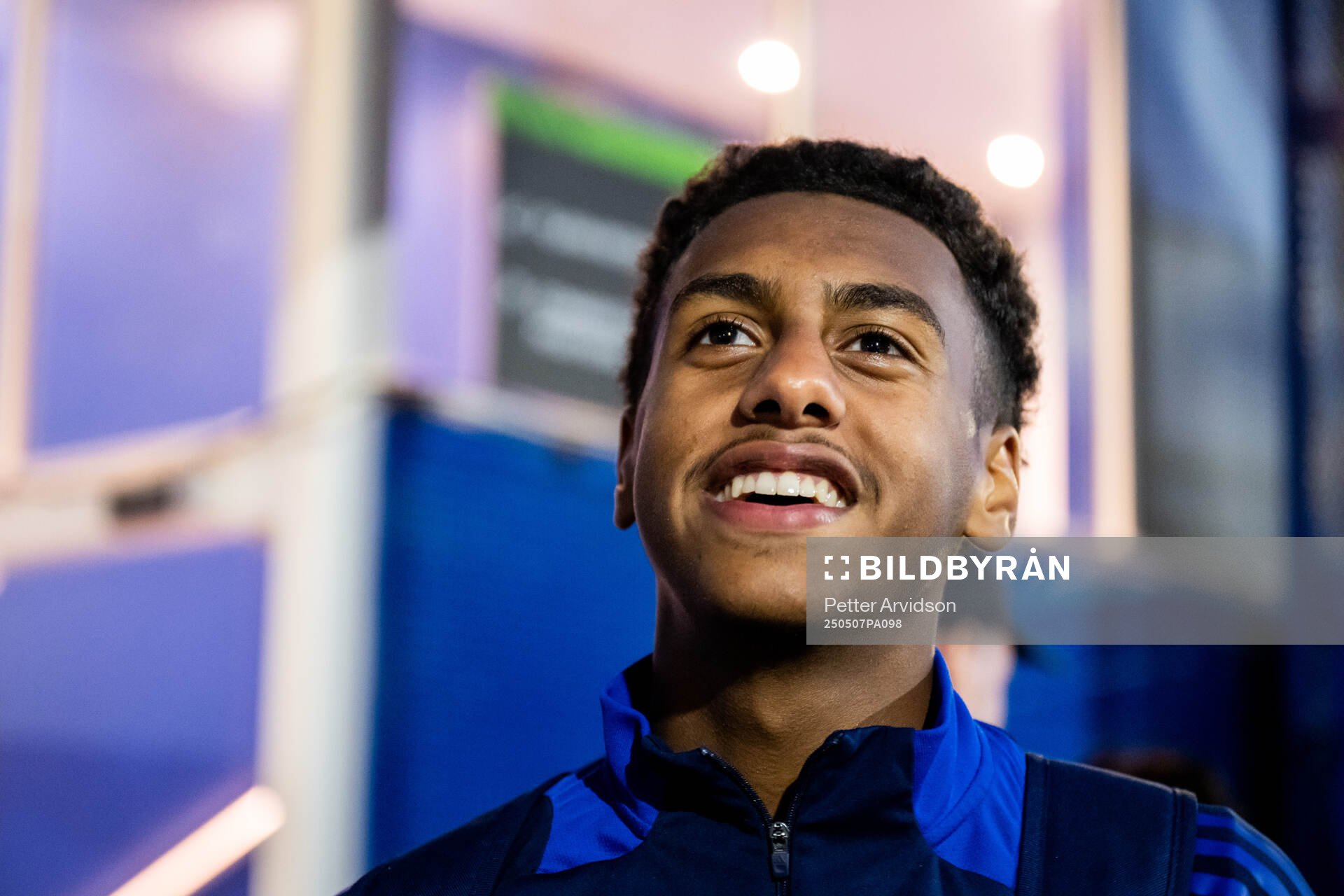 Isak Alemayehu Mulugeta of Djurgården is being interviewed after a UEFA Conference League training session on May 7, 2025 in London.