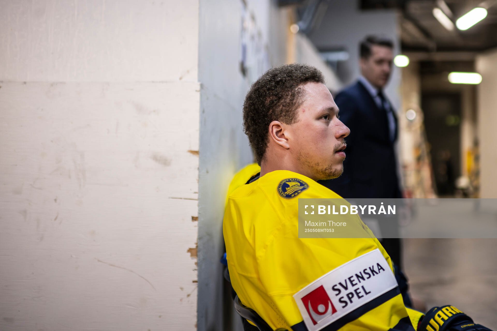 Lucas Raymond of Sweden awaits the IIHF studio
