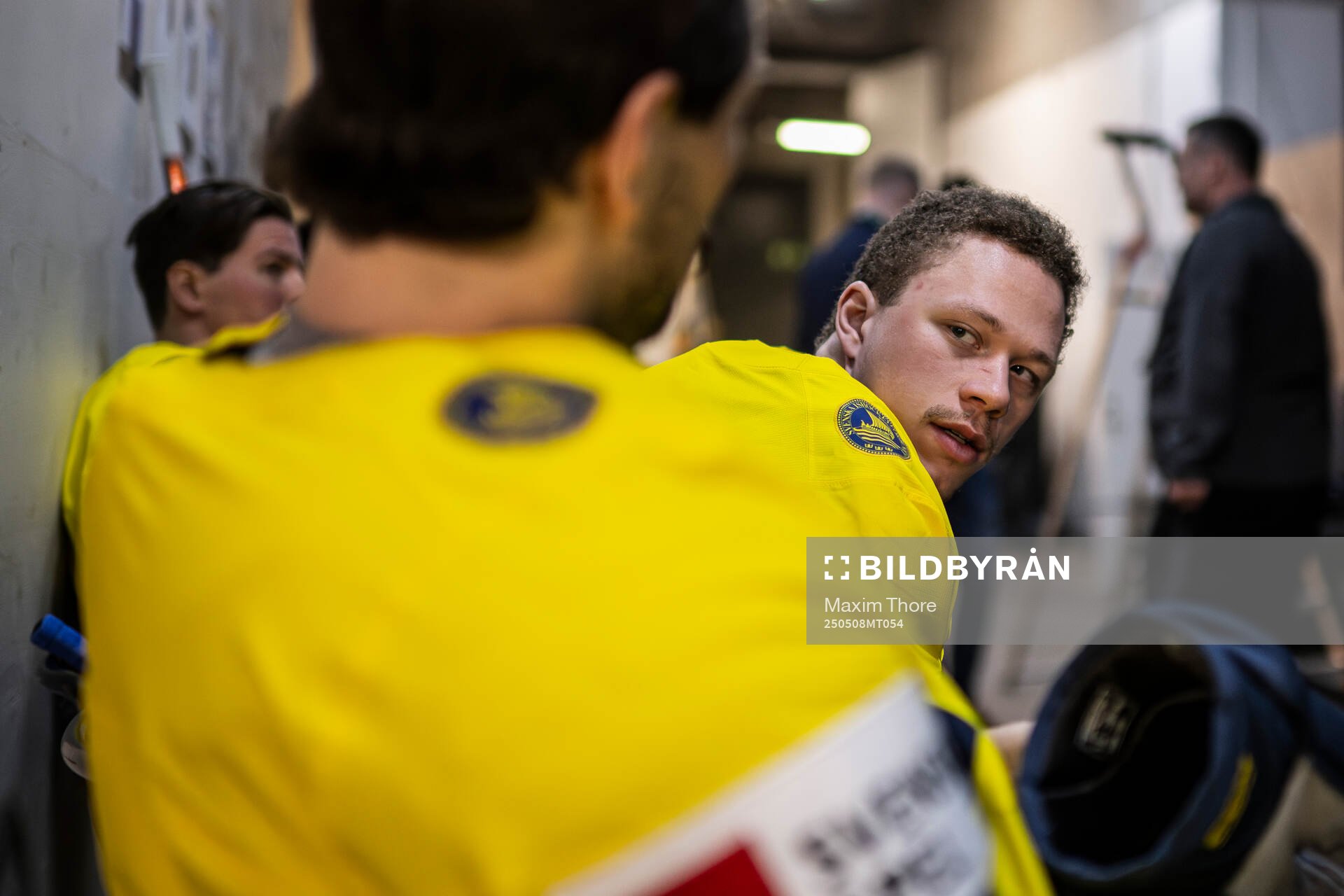 Lucas Raymond of Sweden awaits the IIHF studio