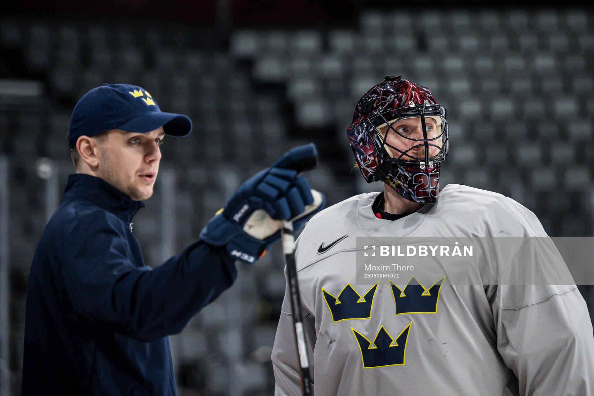 Goaltender coach Anthon Hansson and goaltender Jacob