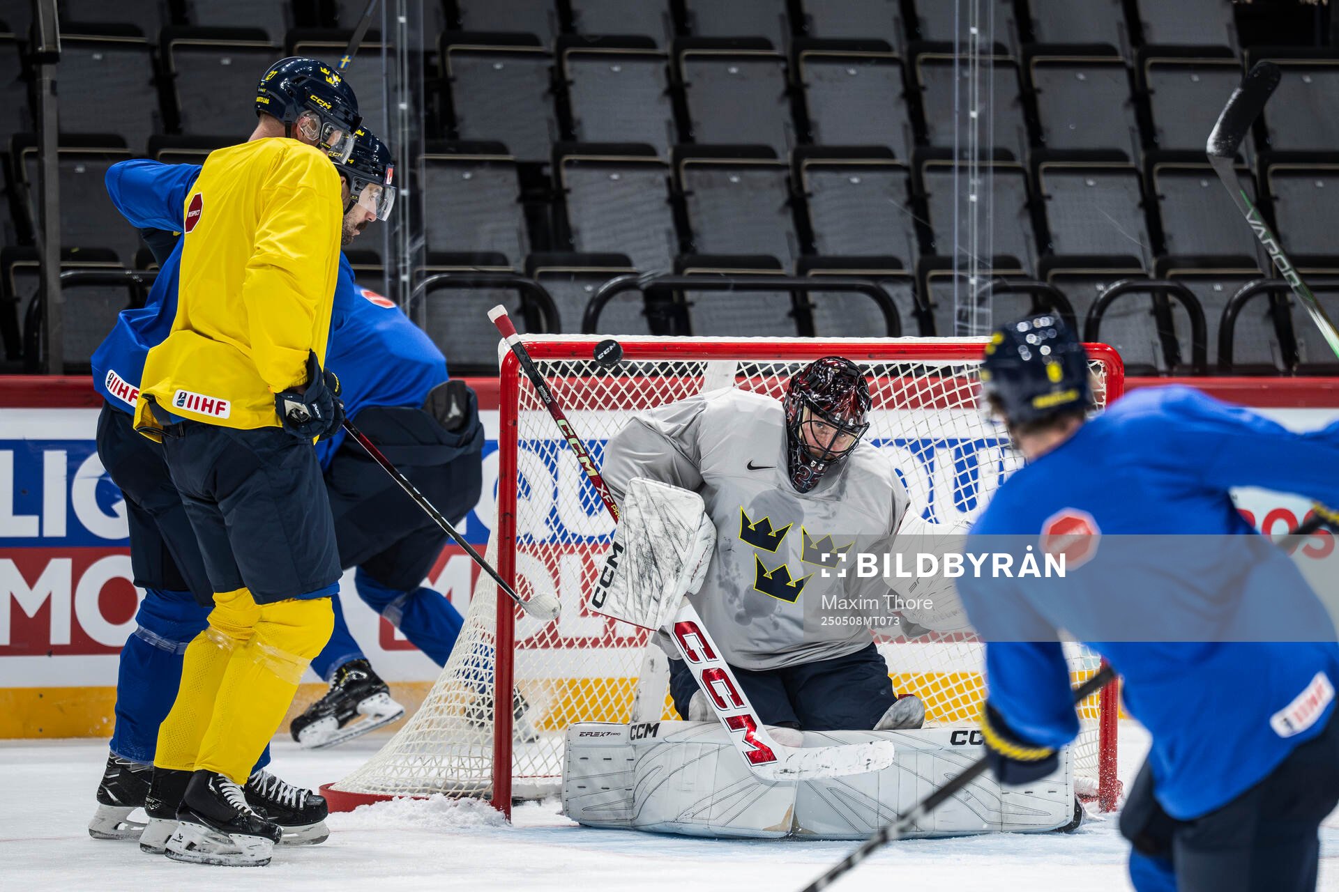 Goaltender Jacob Markström of Sweden at a practice session